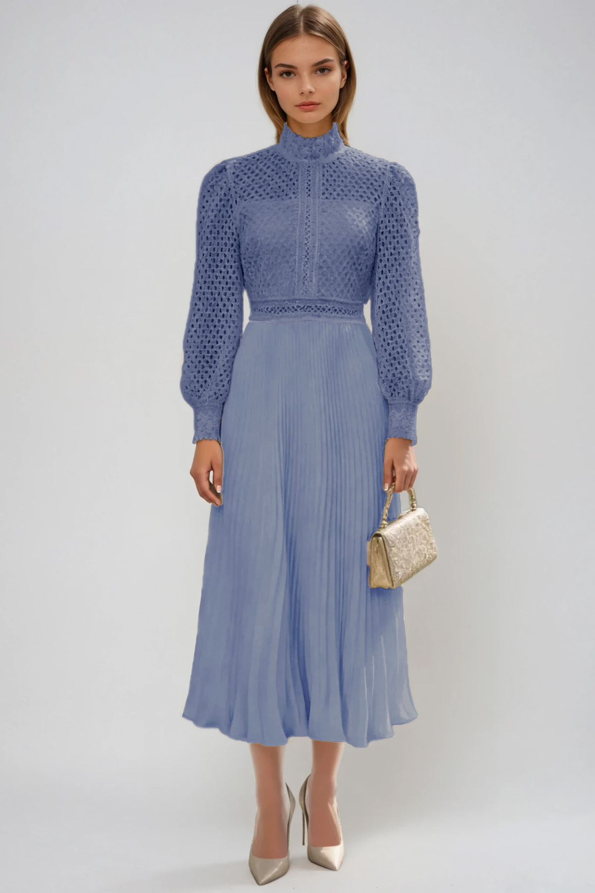 Feige Cutout Pleated Midi Dress In Blue