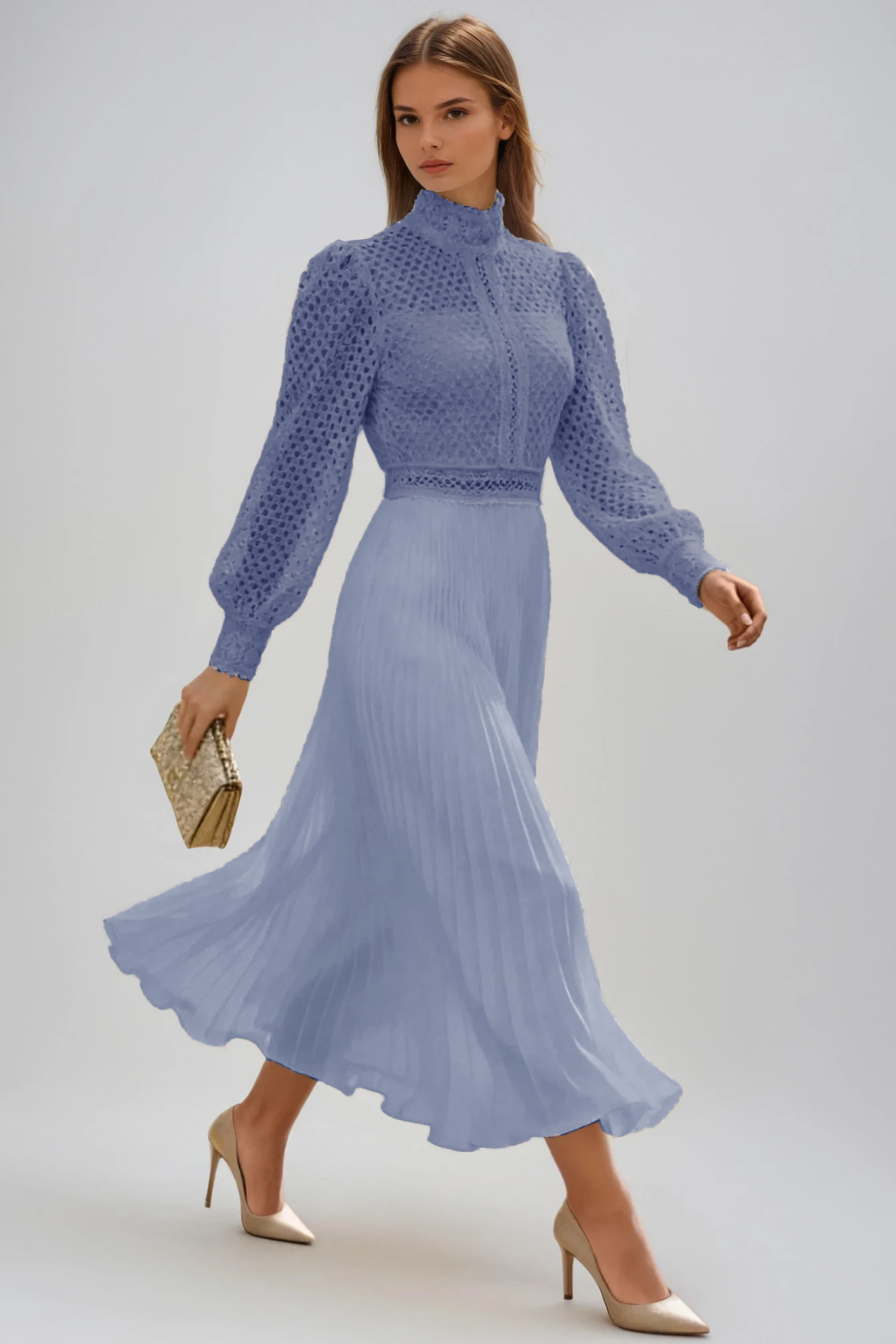 Feige Cutout Pleated Midi Dress In Blue