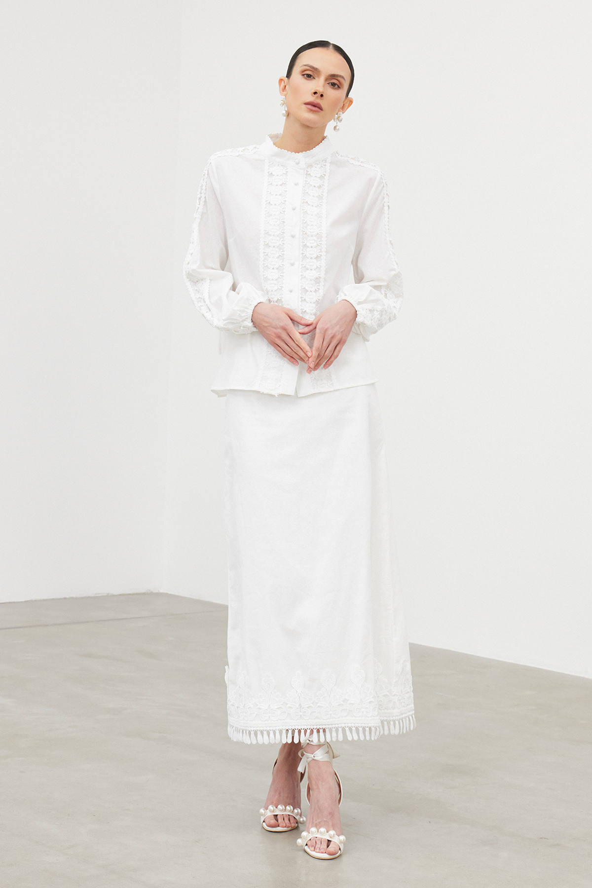 Feige Lace Ruch Fringe Skirt Set