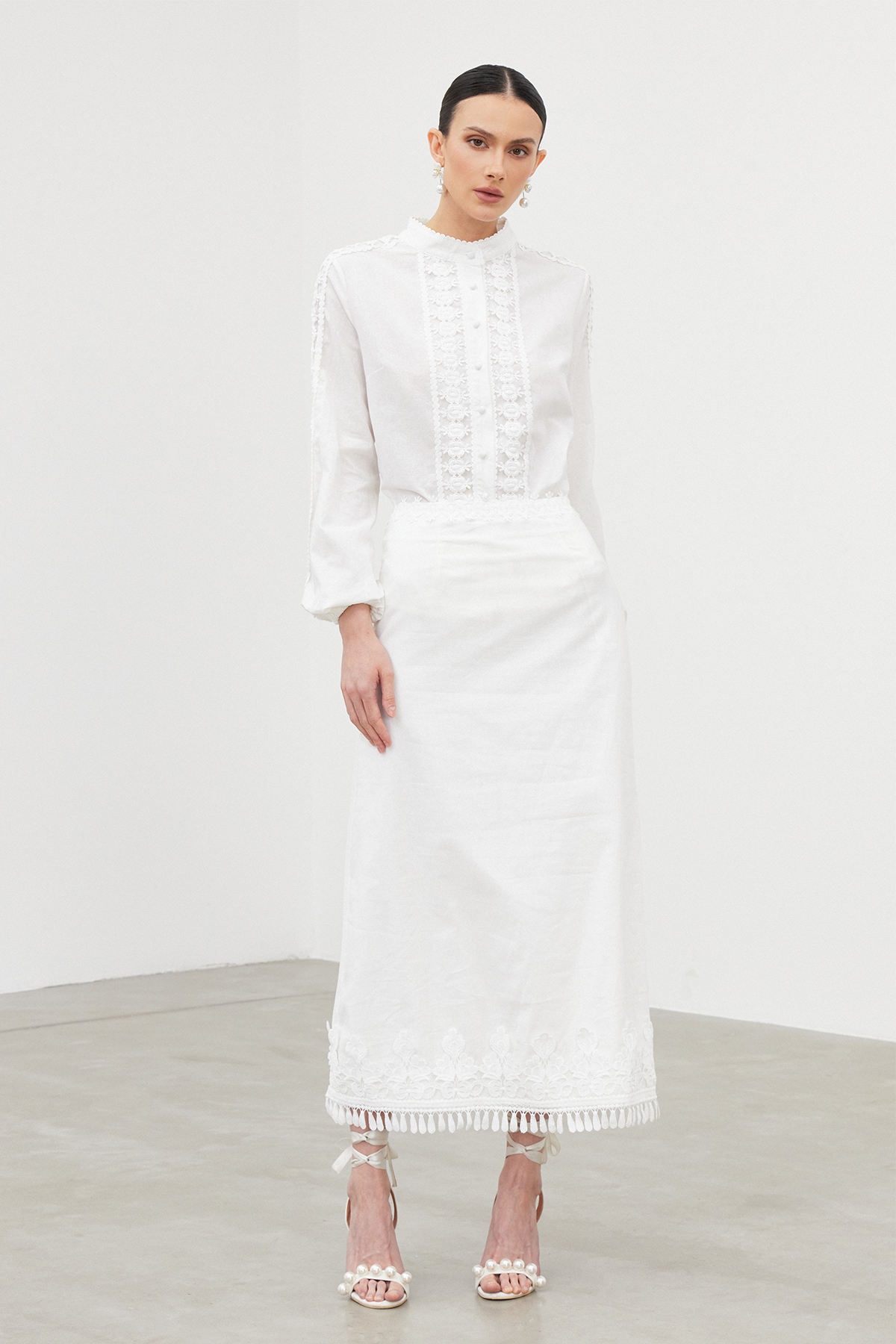 Feige Lace Ruch Fringe Skirt Set
