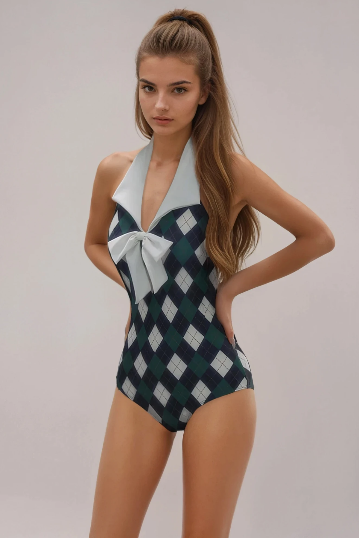 Feilim Halter Neck Grid Swimwear