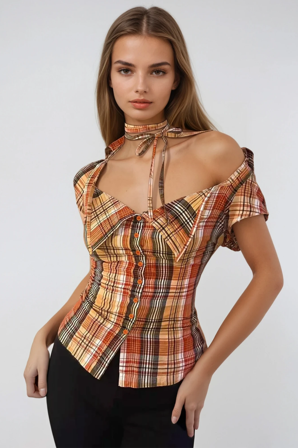 Feivel Plaid Bodycon Top