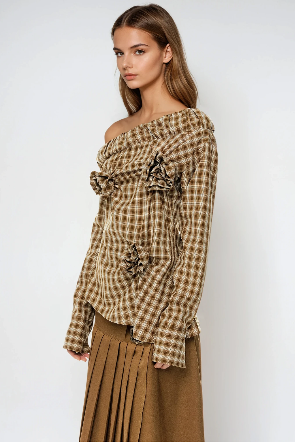 Feivush Off Shoulder Flower Grid Top