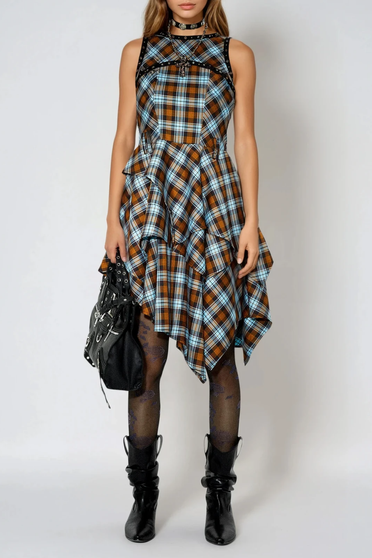 Felagi Asymmetric Plaid Mini Dress