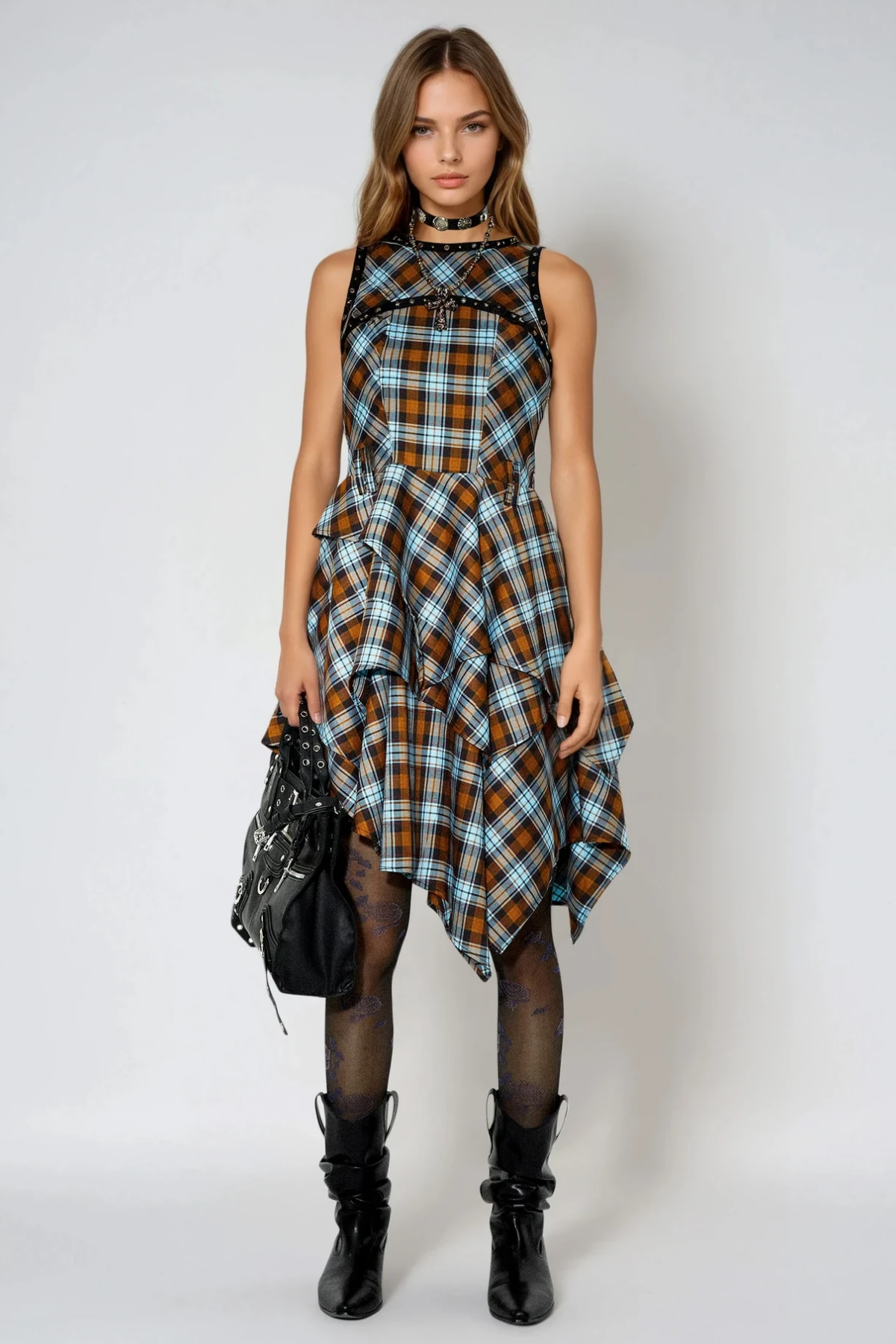 Felagi Asymmetric Plaid Mini Dress