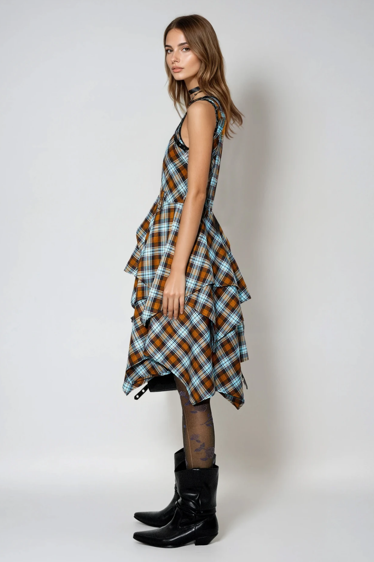 Felagi Asymmetric Plaid Mini Dress