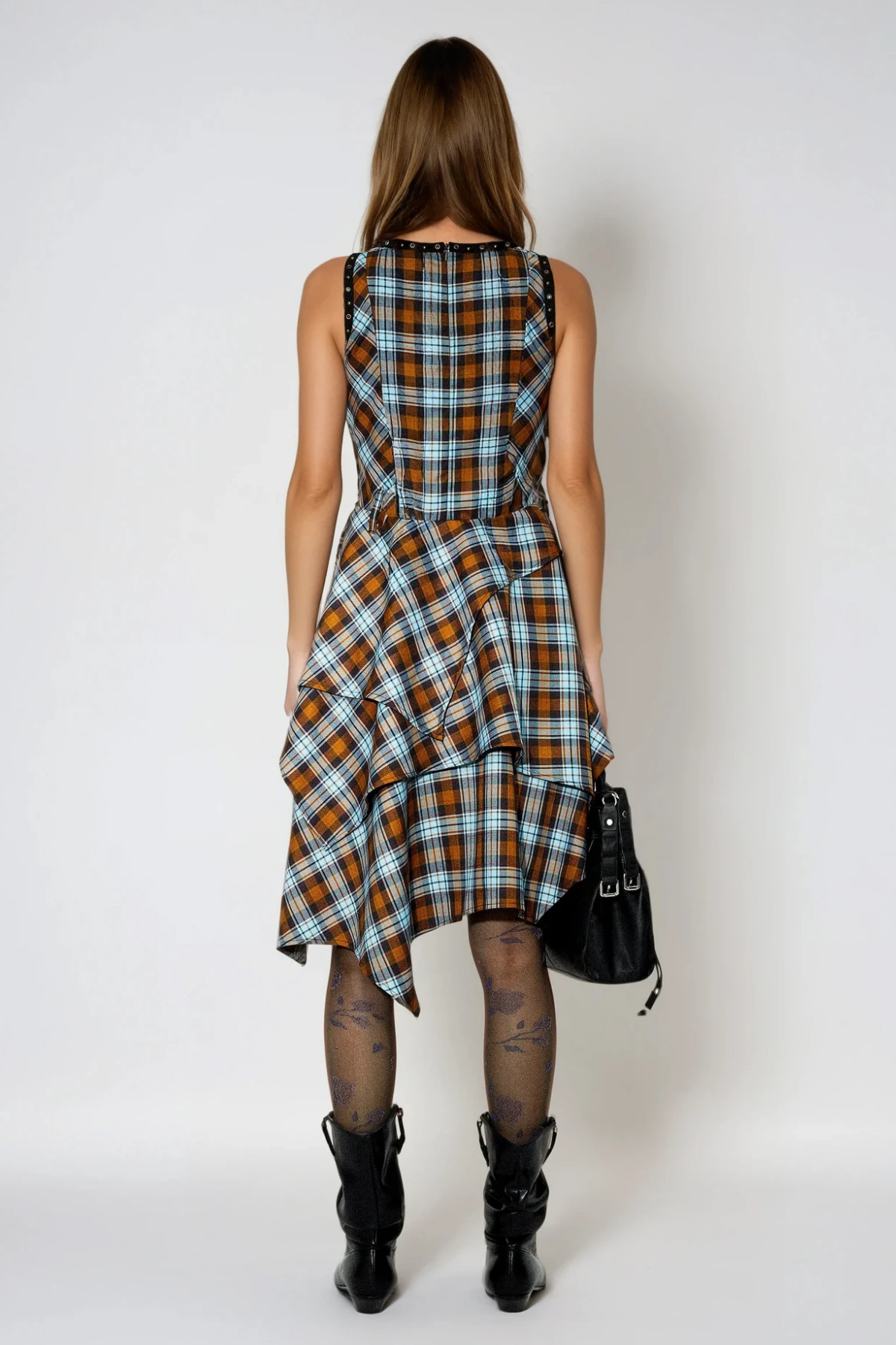 Felagi Asymmetric Plaid Mini Dress