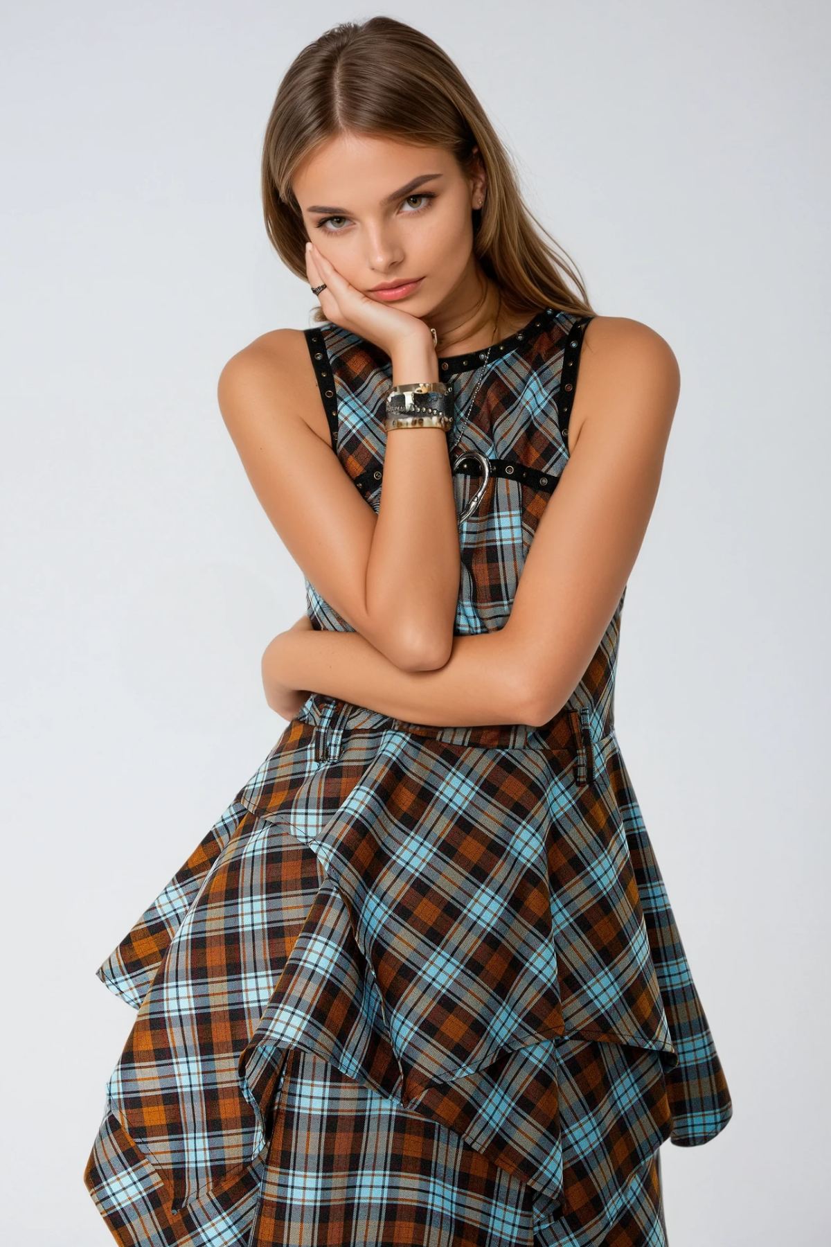 Felagi Asymmetric Plaid Mini Dress