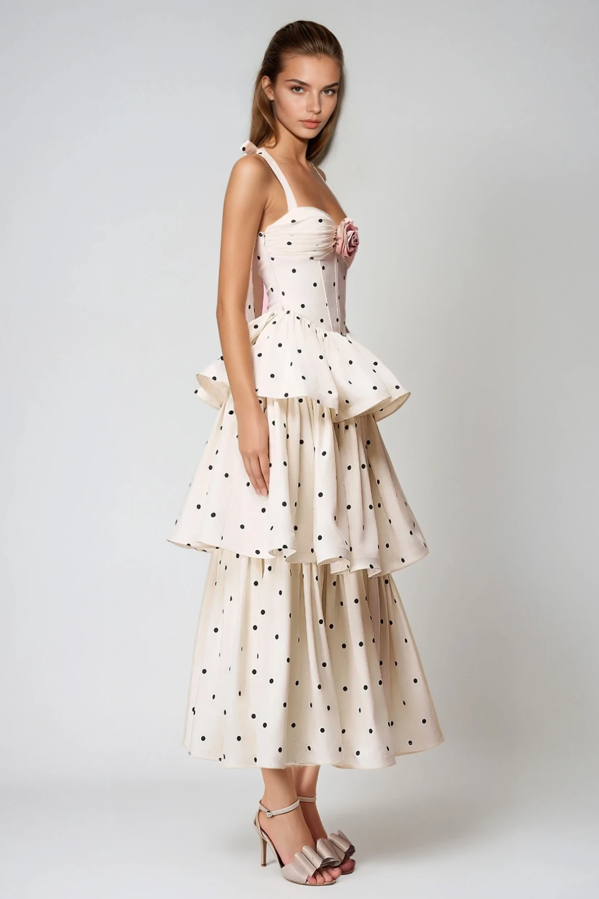 Felician Halter Neck Dot Tiered Maxi Dress