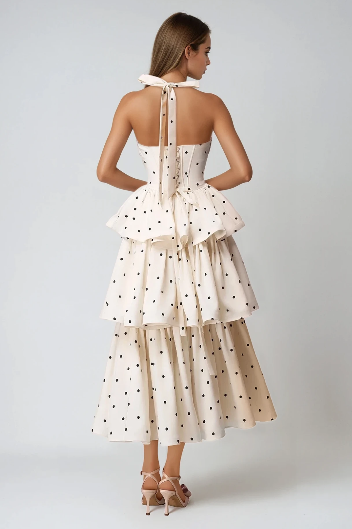 Felician Halter Neck Dot Tiered Maxi Dress