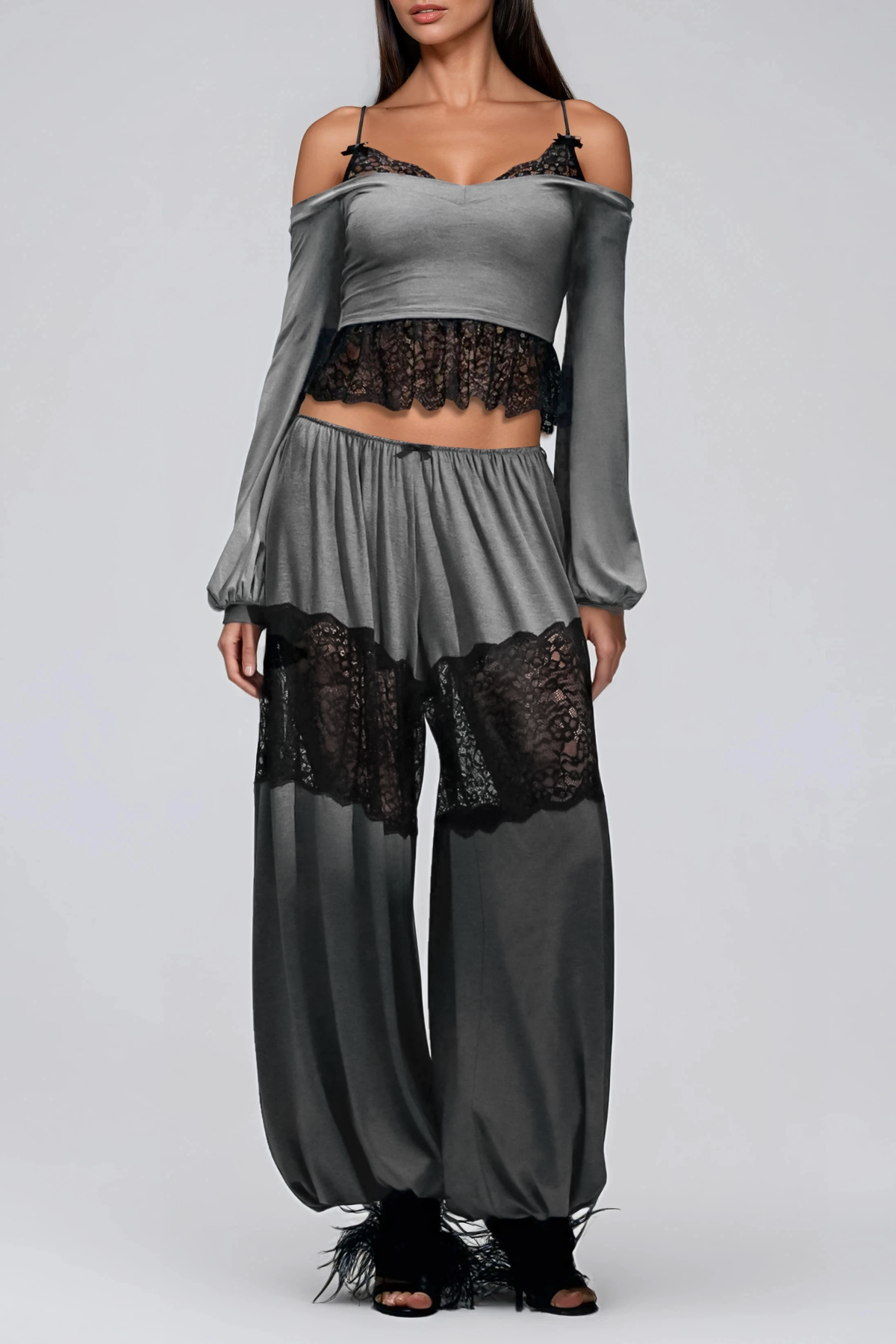Felicja Deconstruct Lace Ruffle Pants Set