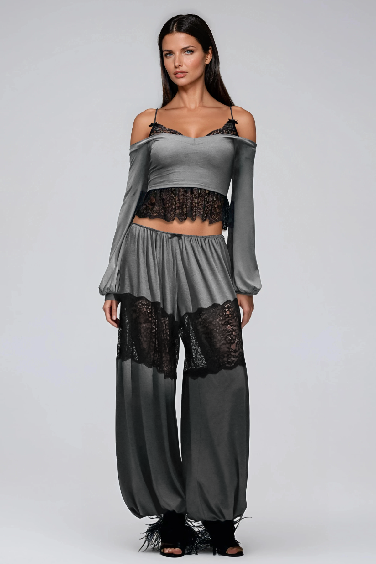 Felicja Deconstruct Lace Ruffle Pants Set