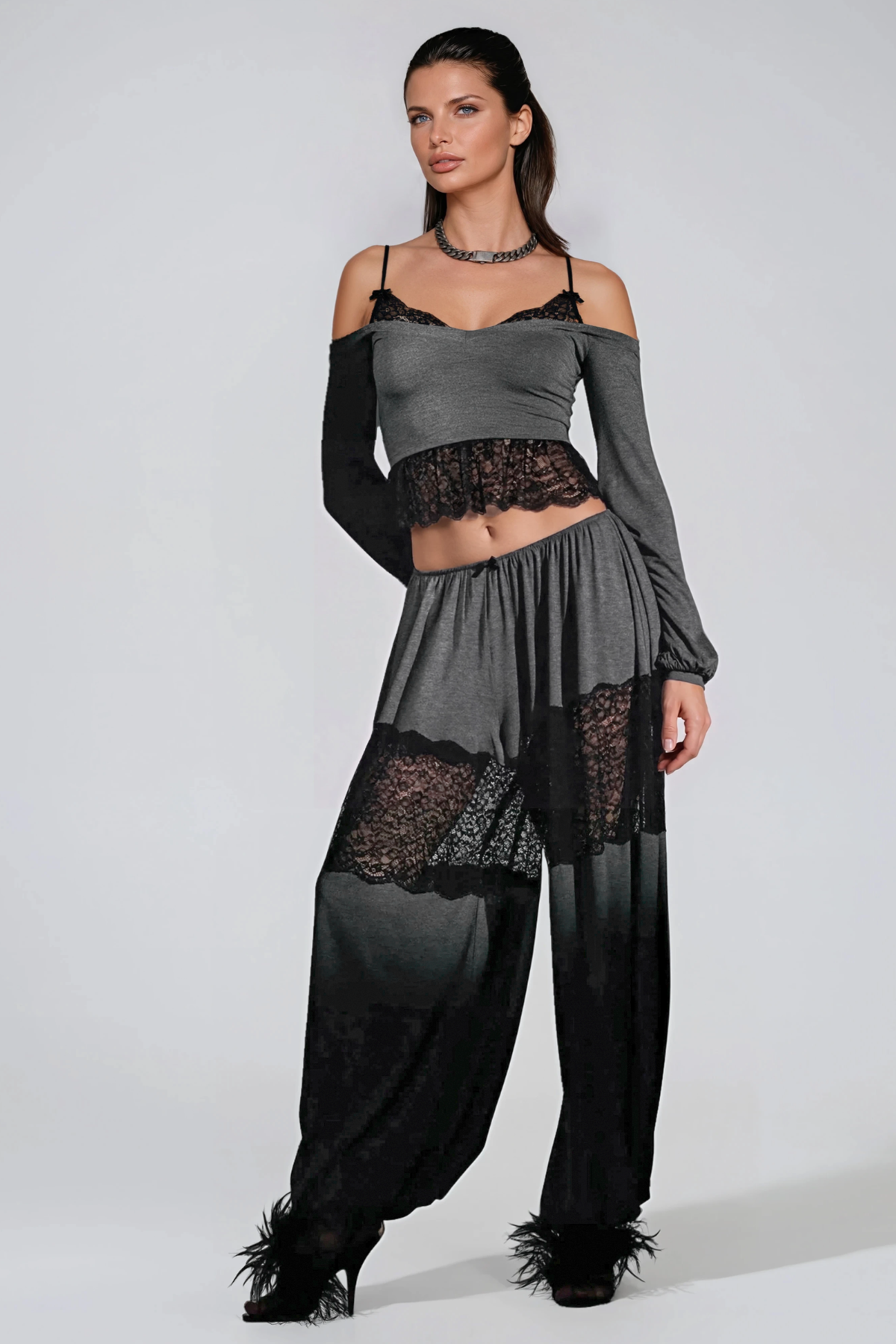 Felicja Deconstruct Lace Ruffle Pants Set