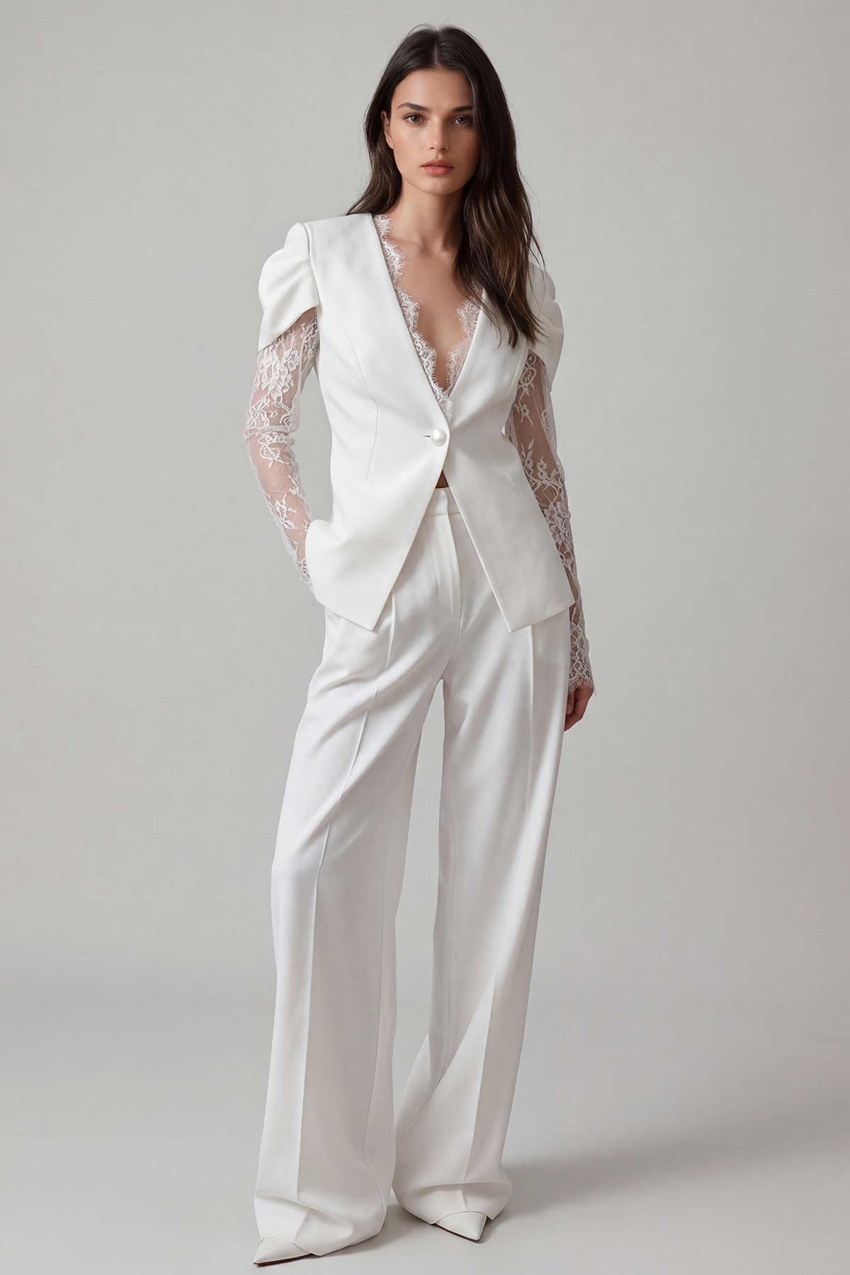 Felim Plunge Lace Blazer In White