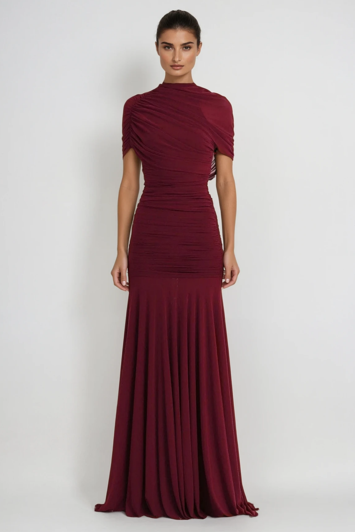 Feline Draped Shawl Maxi Dress