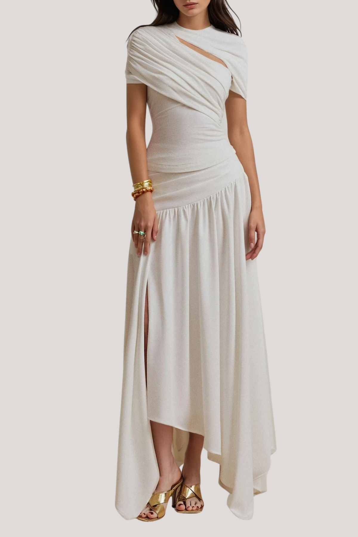 Felip Asymmetric Cutout Ruch Skirt Set