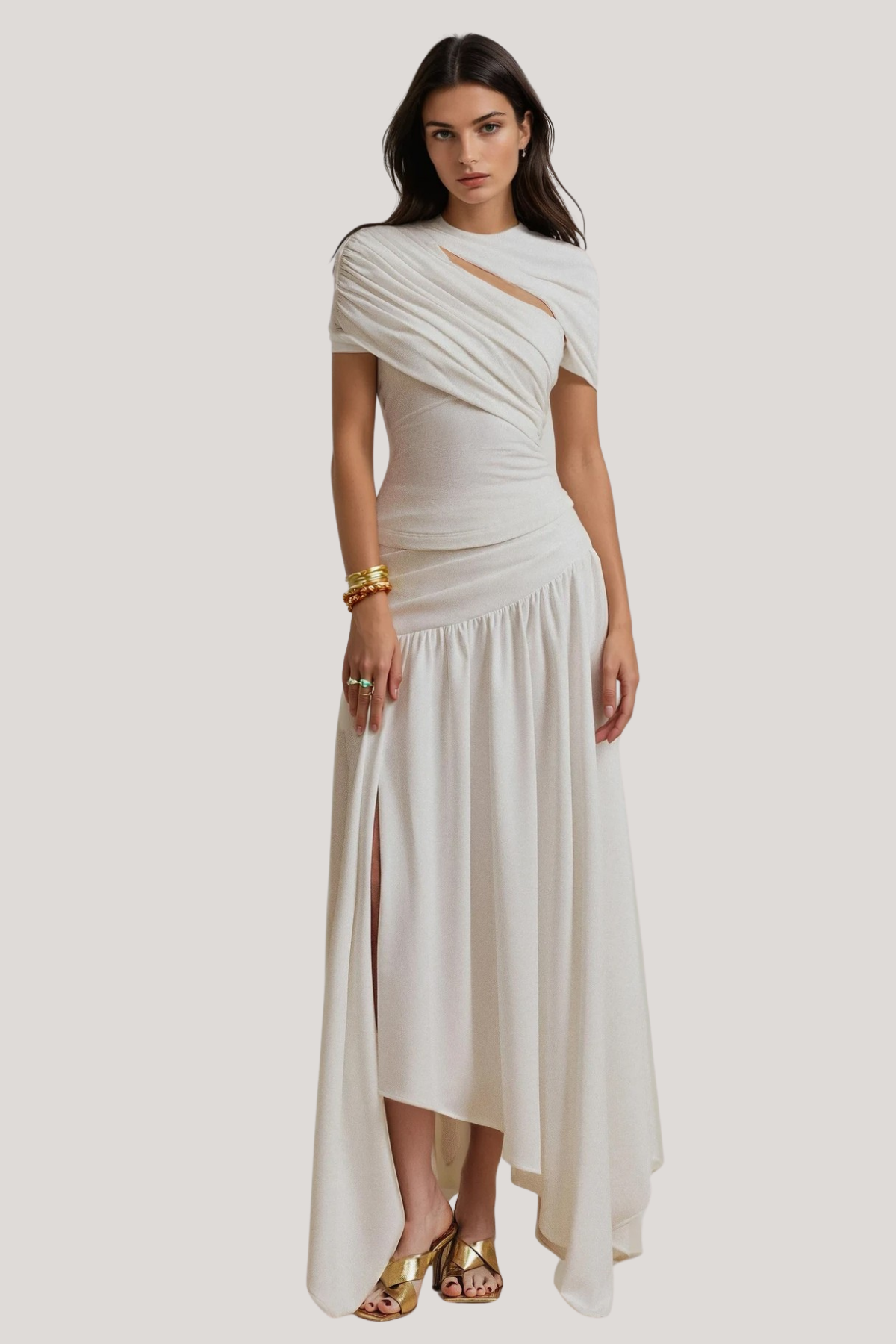 Felip Asymmetric Cutout Ruch Skirt Set