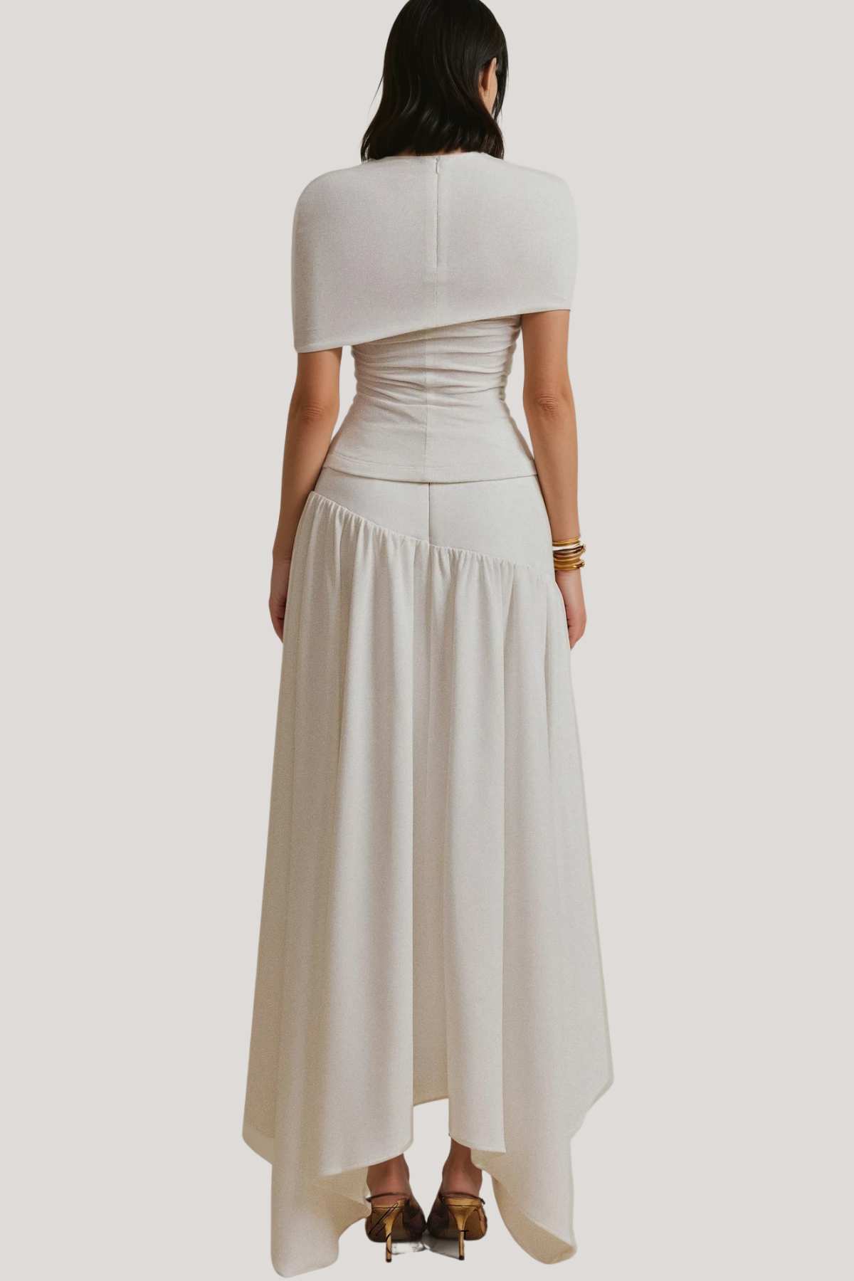 Felip Asymmetric Cutout Ruch Skirt Set