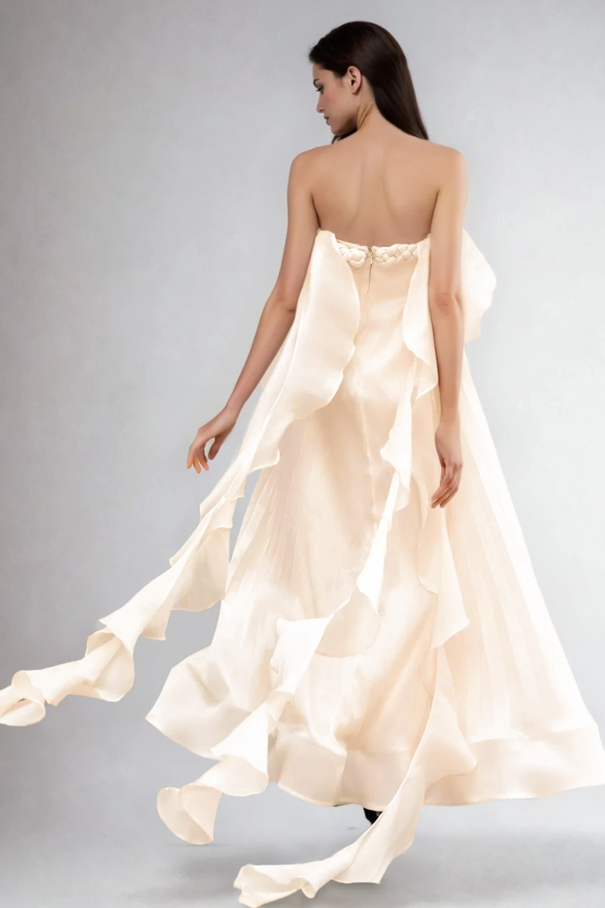 Felipinho Strapless Ruch Fringe Maxi Dress