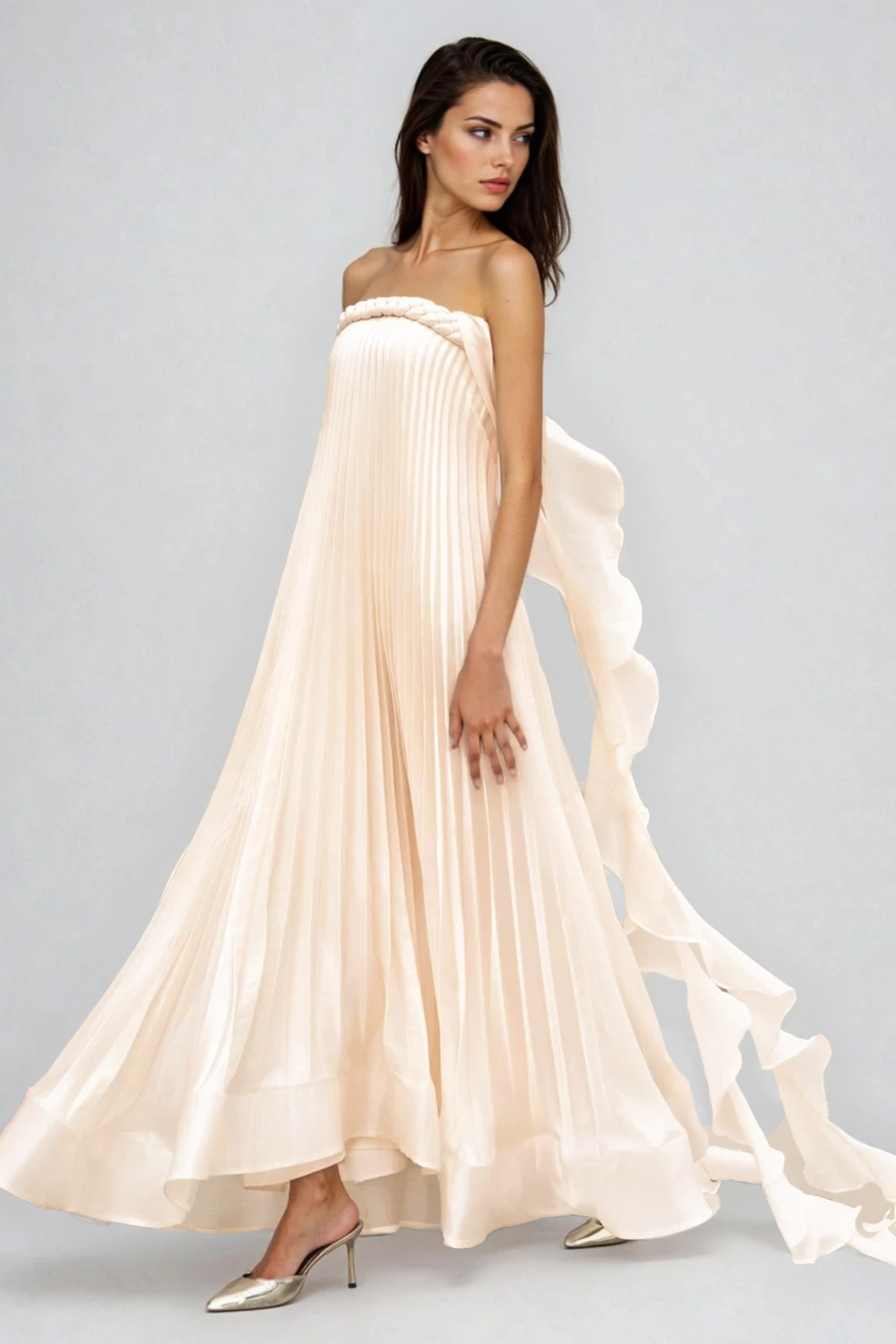 Felipinho Strapless Ruch Fringe Maxi Dress
