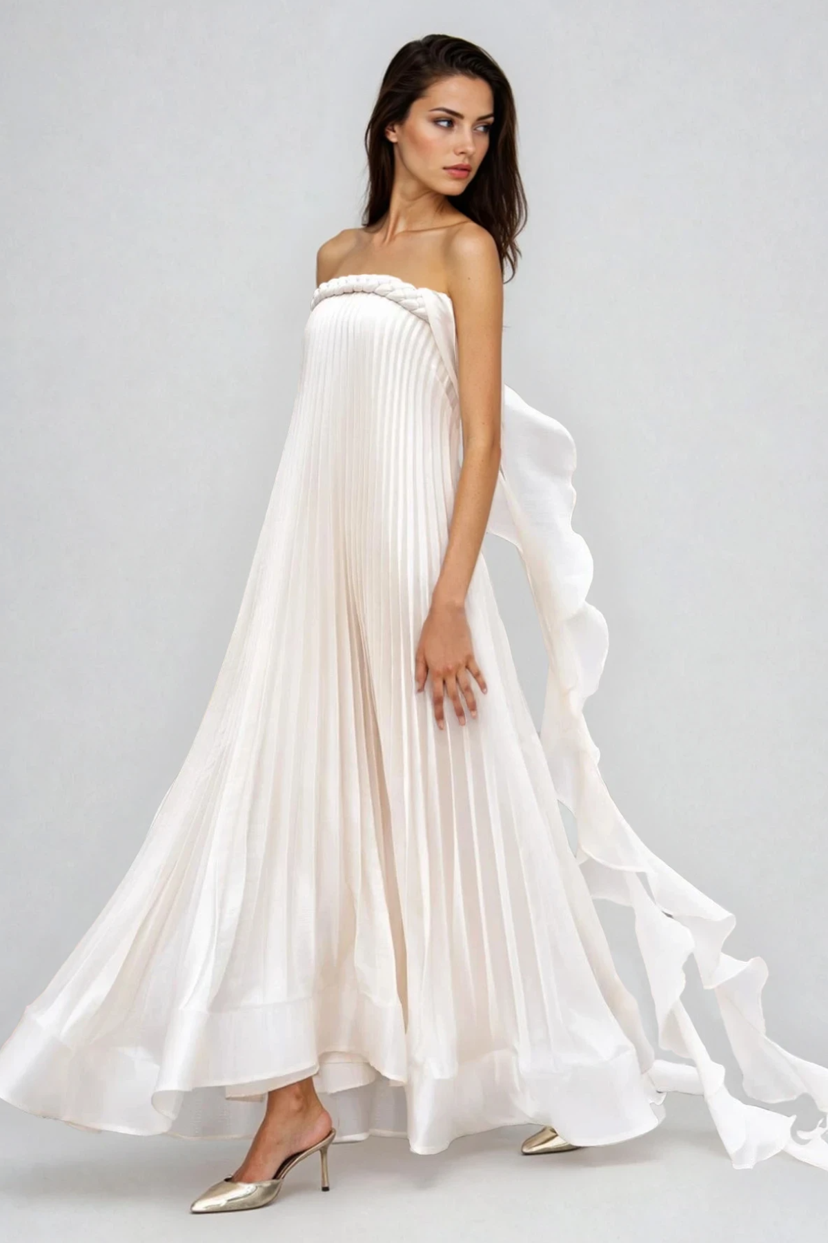 Felipinho Strapless Ruch Fringe Maxi Dress