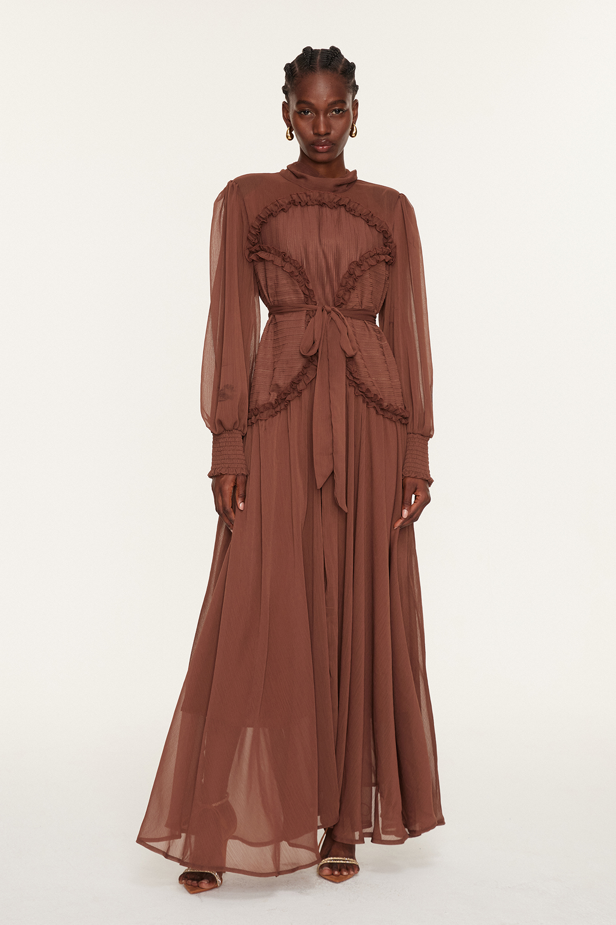 Femi Balloon Sleeve Ruffle Maxi Dress