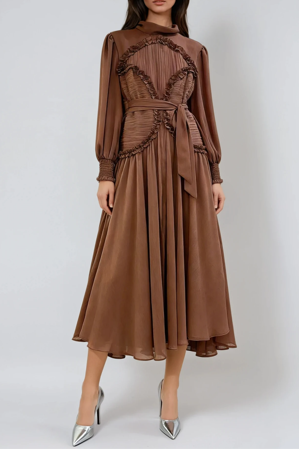 Femi Balloon Sleeve Ruffle Maxi Dress