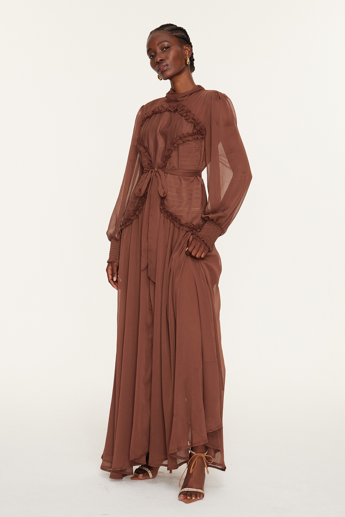 Femi Balloon Sleeve Ruffle Maxi Dress