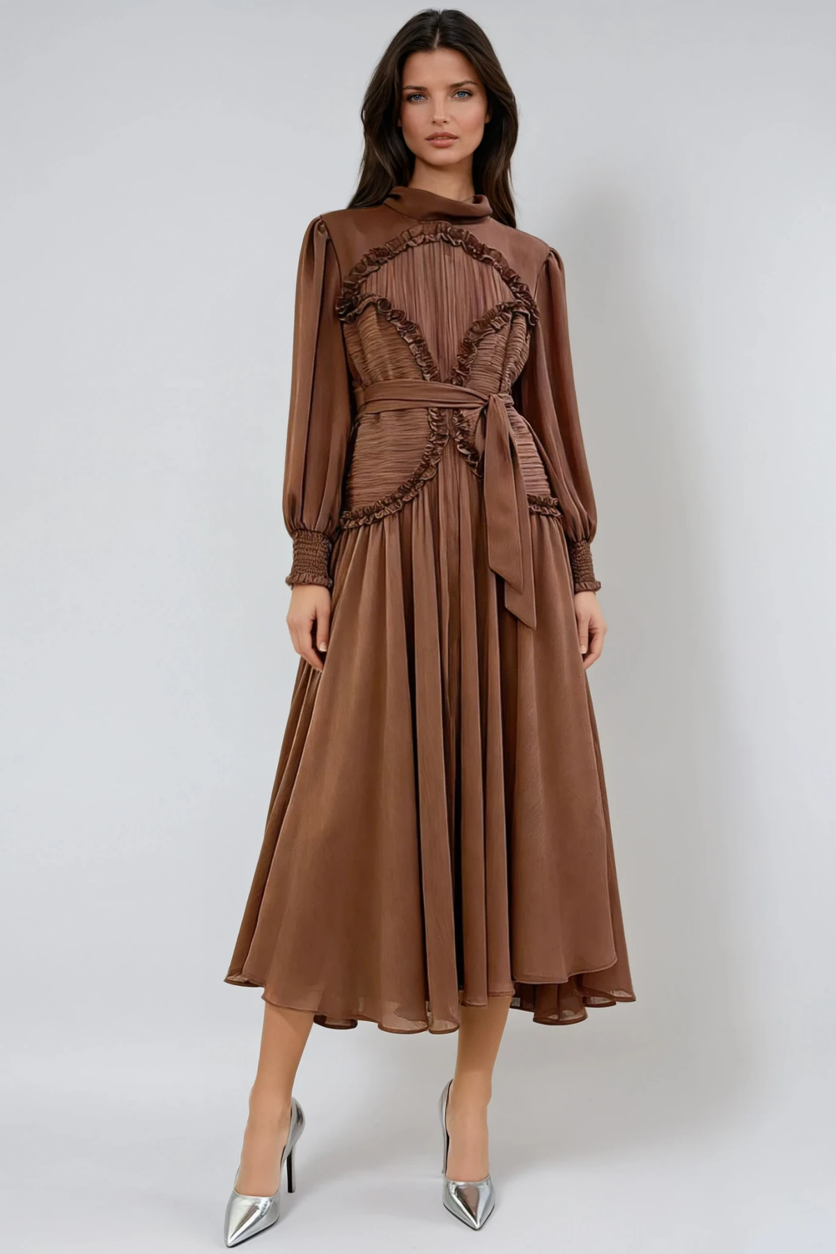 Femi Balloon Sleeve Ruffle Maxi Dress