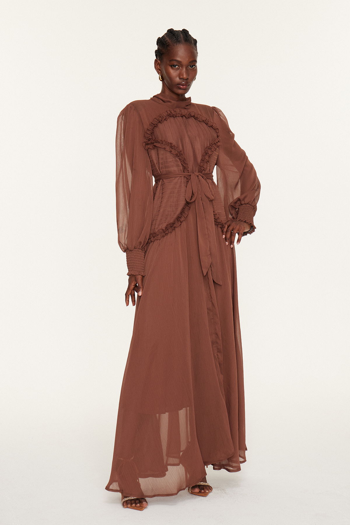 Femi Balloon Sleeve Ruffle Maxi Dress