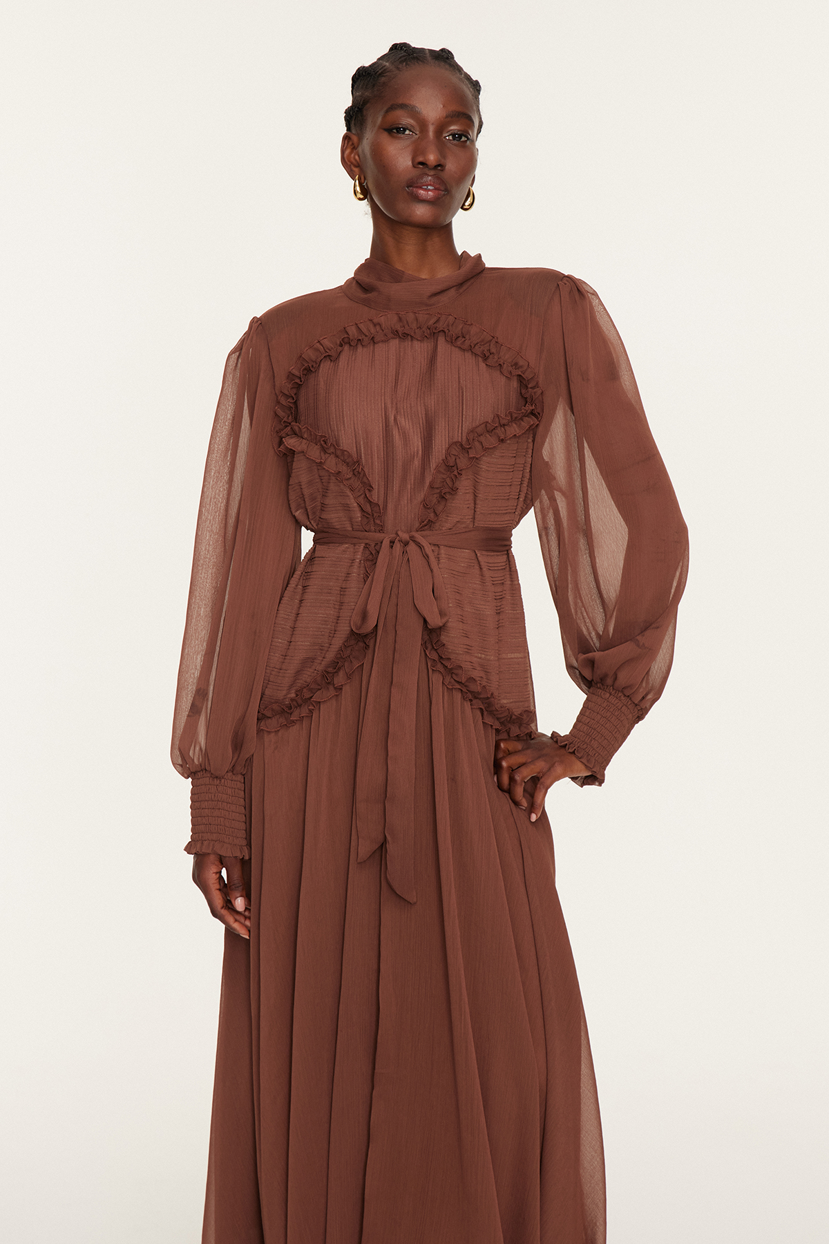 Femi Balloon Sleeve Ruffle Maxi Dress