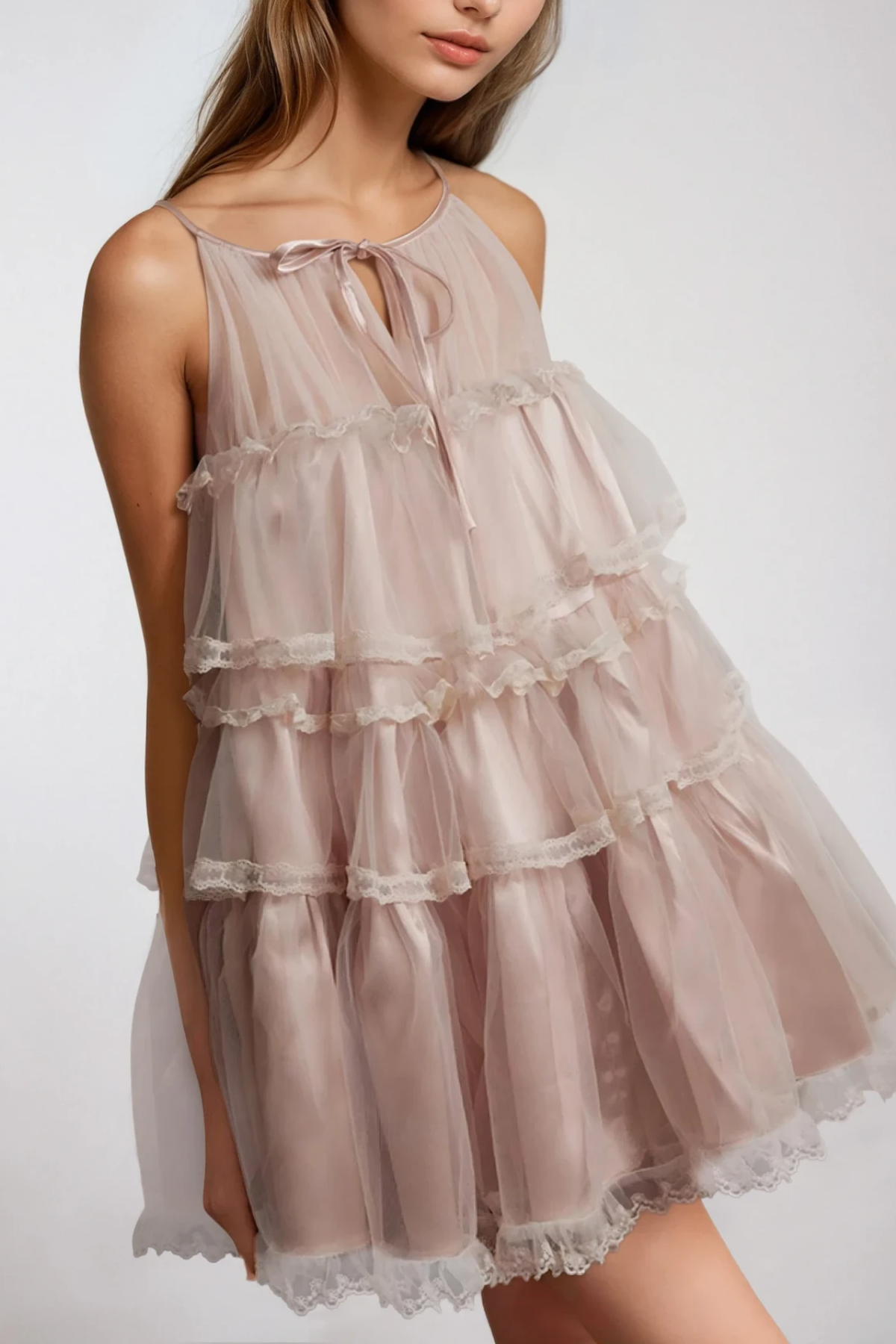 Femke Sleeveless Mesh Puffy Mini Dress In Pink