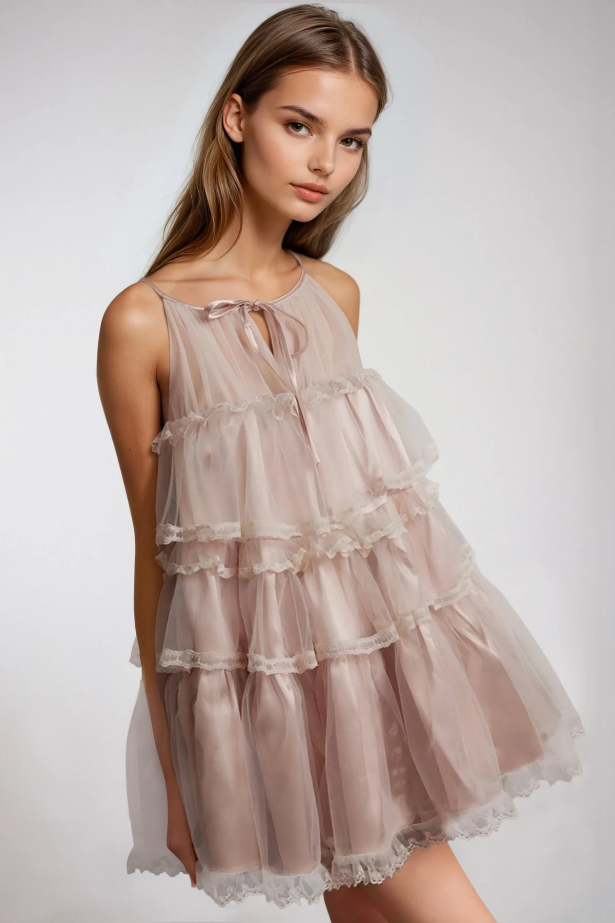 Femke Sleeveless Mesh Puffy Mini Dress In Pink
