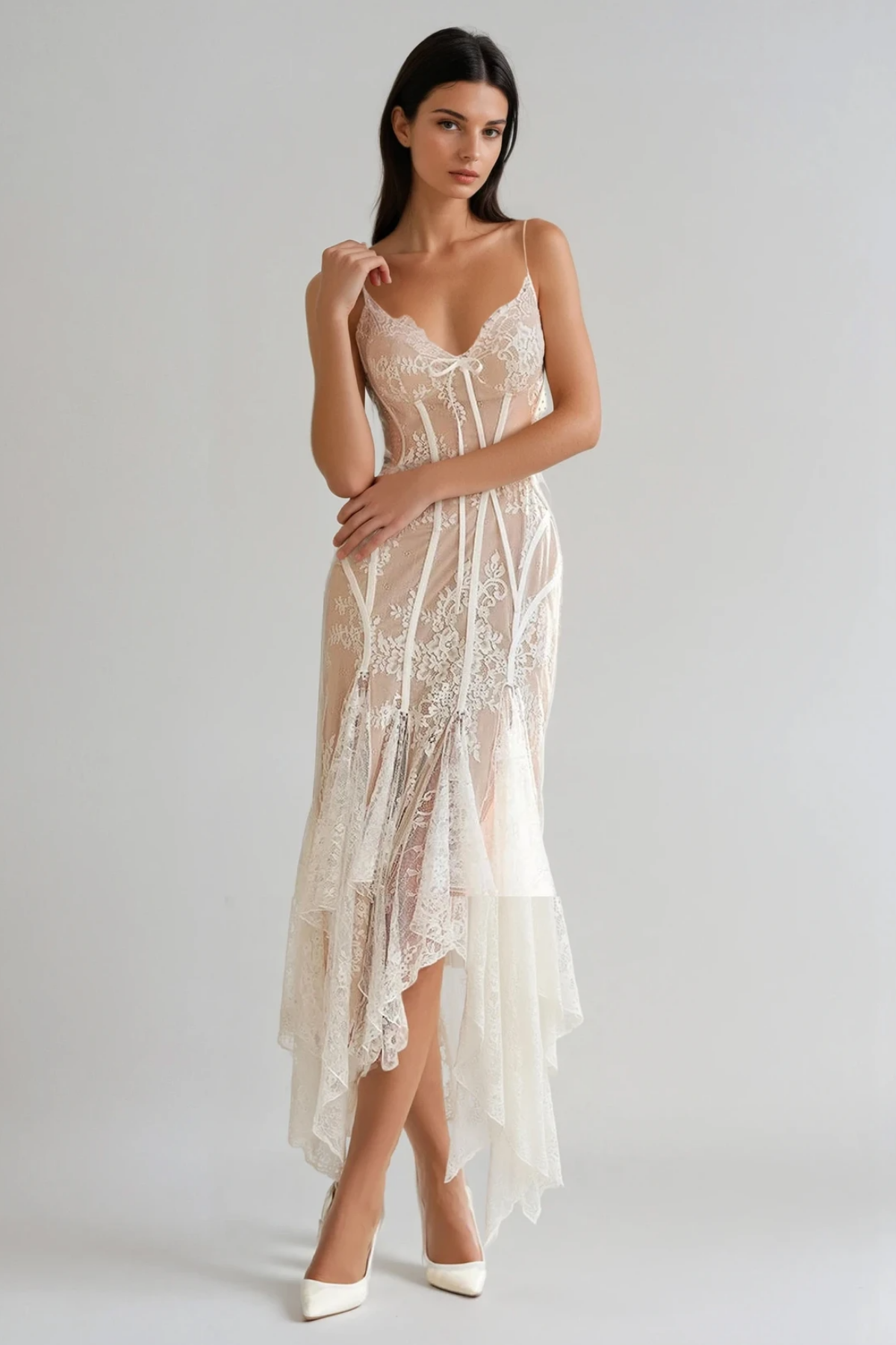 Feodora Flared Lace Midi Dress