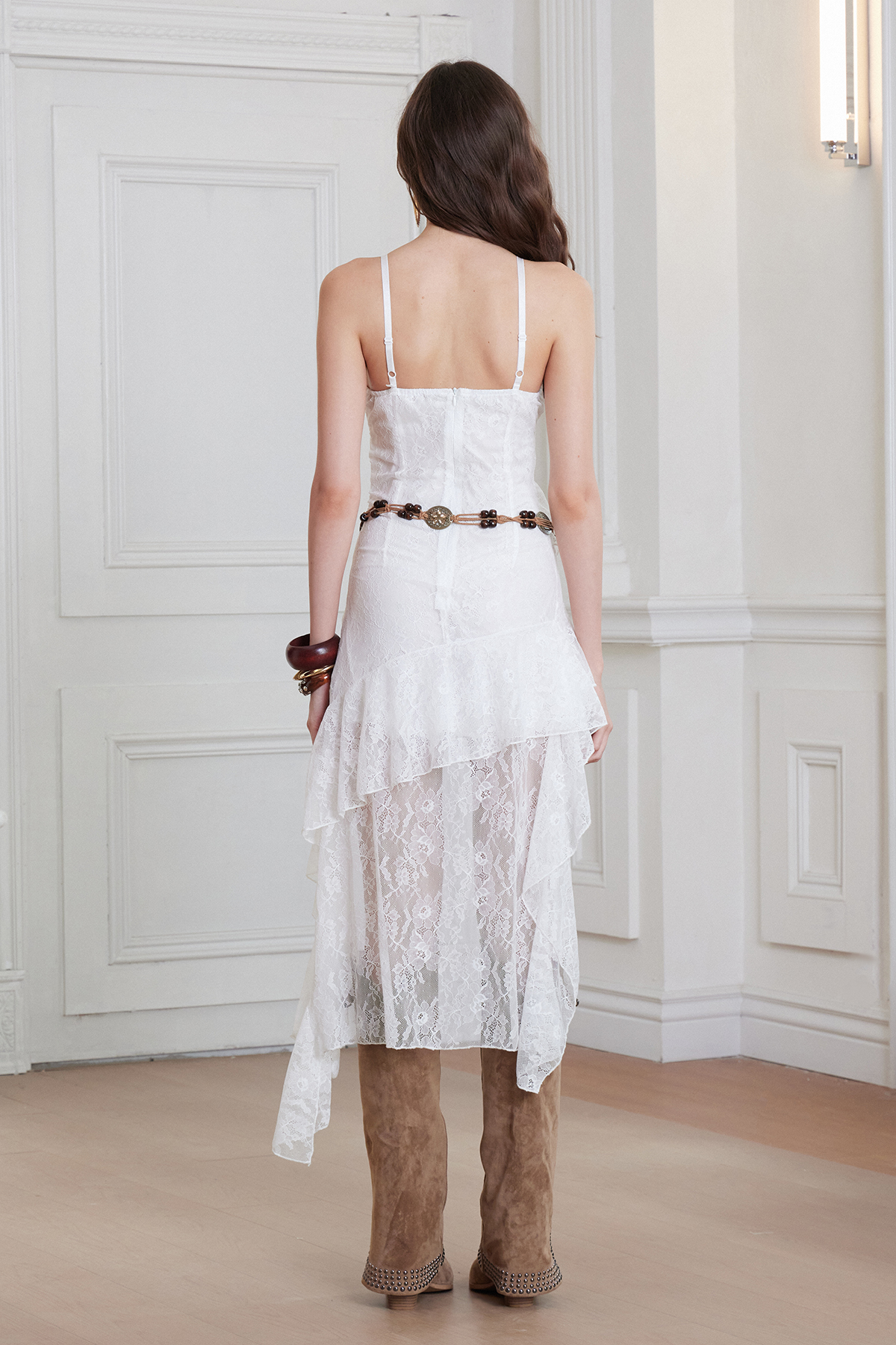 Feodora Spaghetti Ruffle High Low Mini Dress