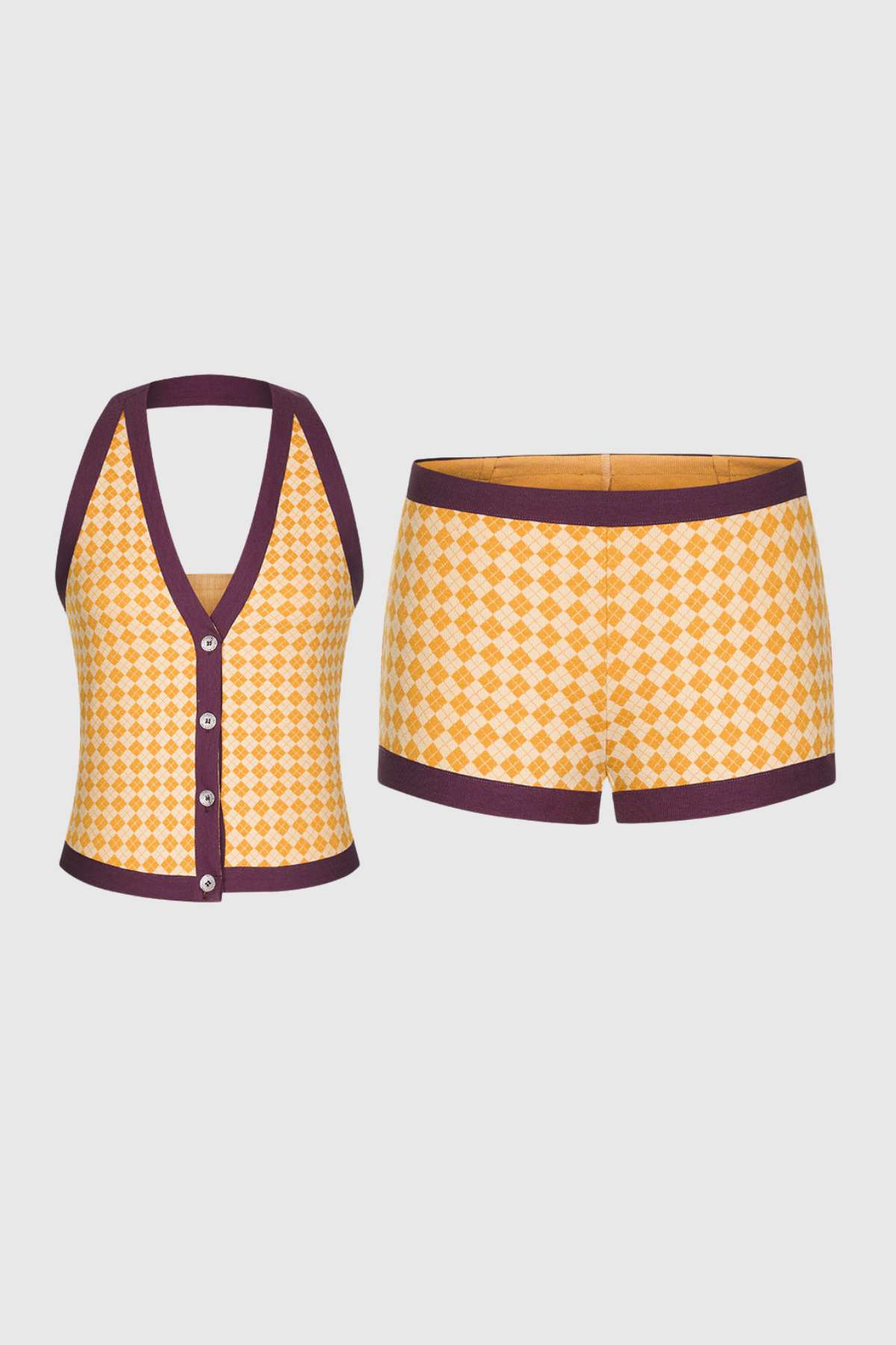 Ferdie Halter Neck Diamond Pattern Pants Set