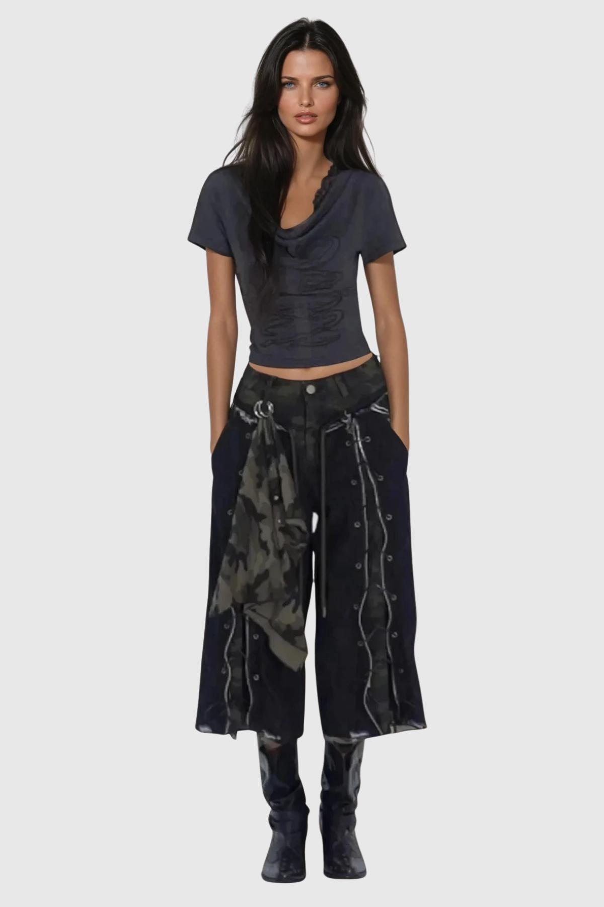 Ferdinanda Lace Up Camouflage Capri Jeans