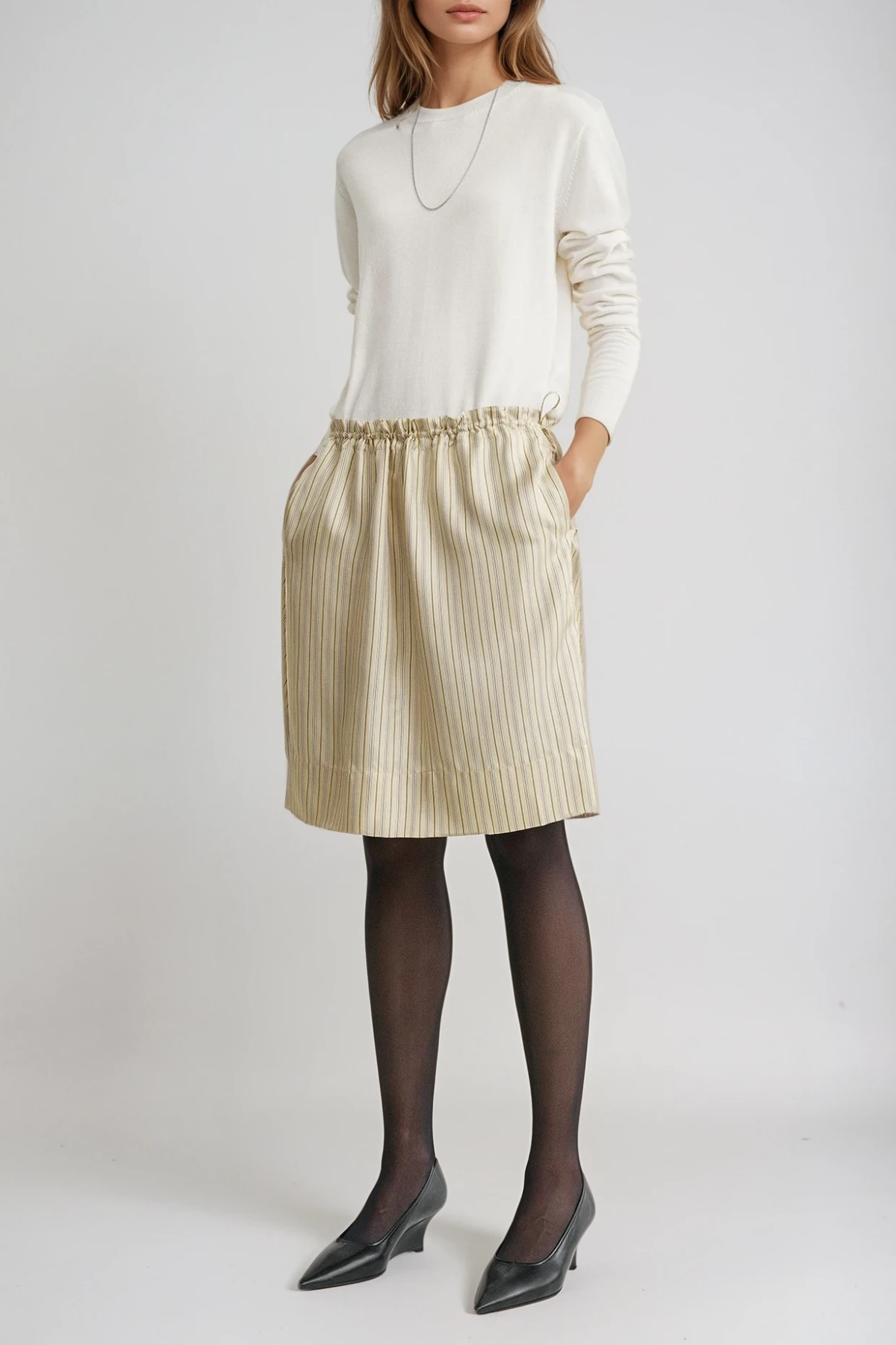 Ferdinando Stripe Drawstring Mini Skirt In Apricot