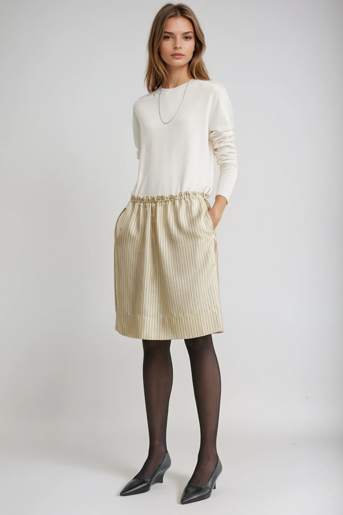 Ferdinando Stripe Drawstring Mini Skirt In Apricot