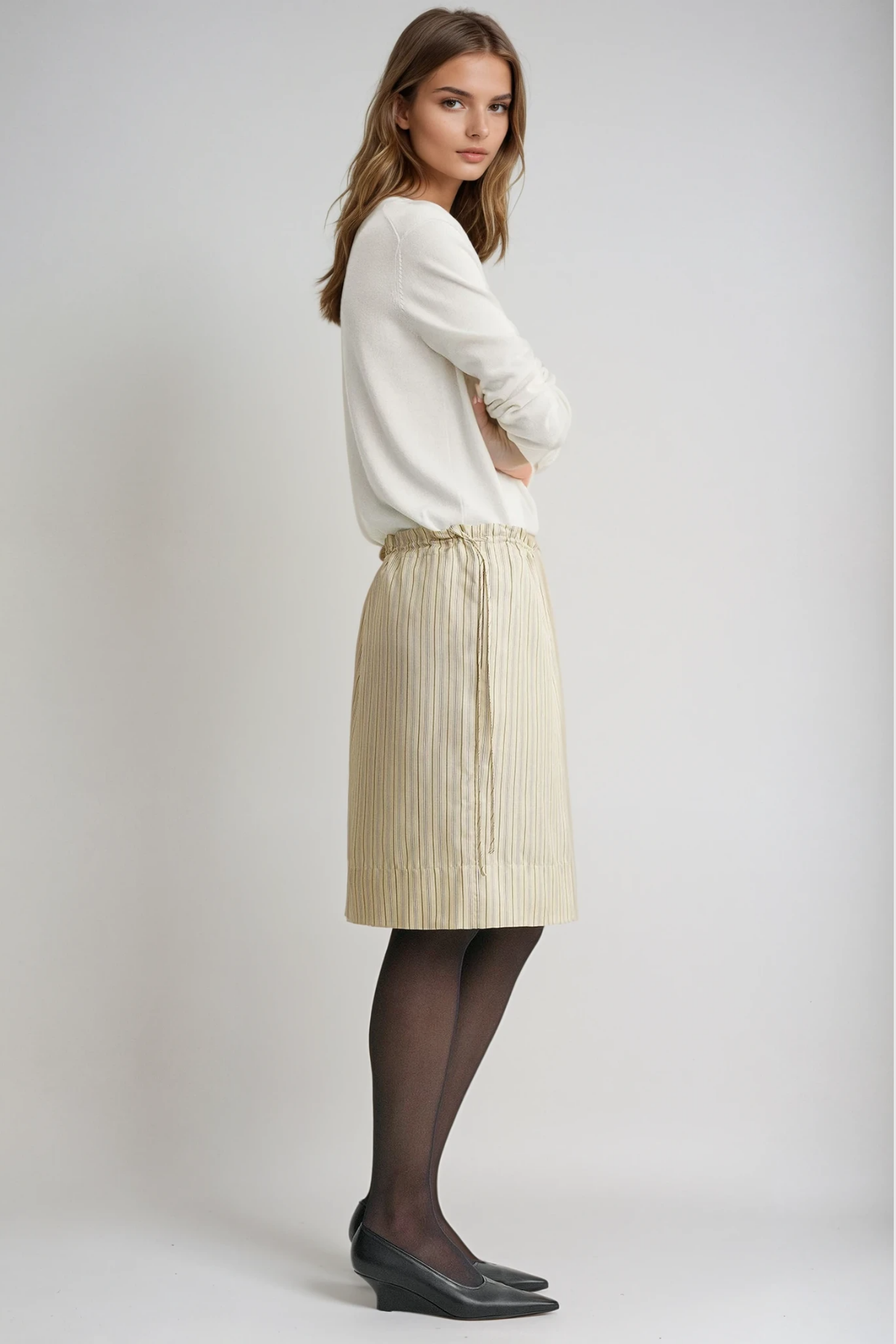 Ferdinando Stripe Drawstring Mini Skirt In Apricot