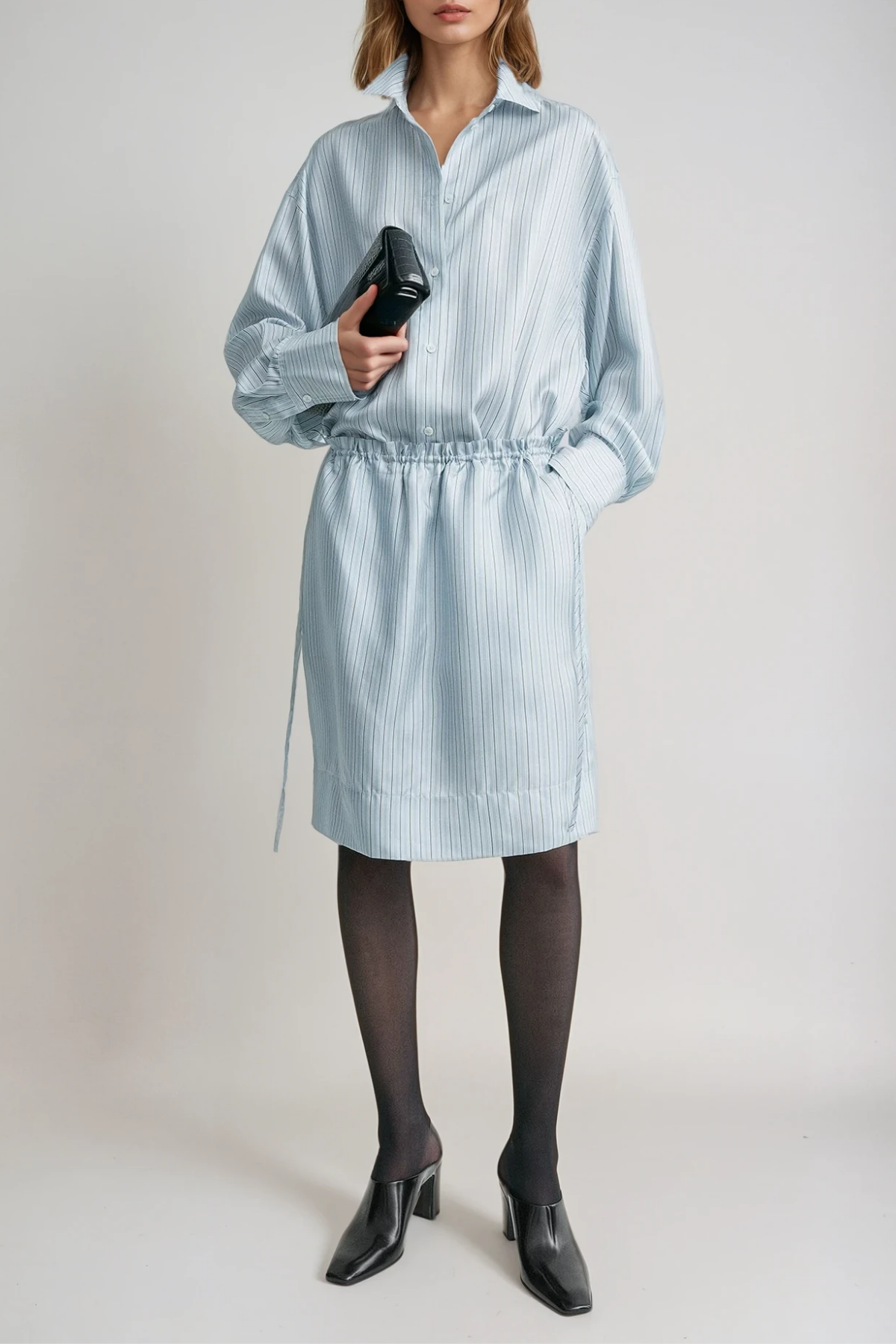 Ferdinando Stripe Drawstring Mini Skirt In Baby Blue