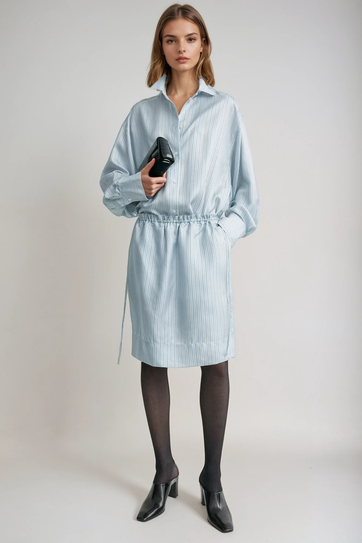 Ferdinando Stripe Drawstring Mini Skirt In Baby Blue