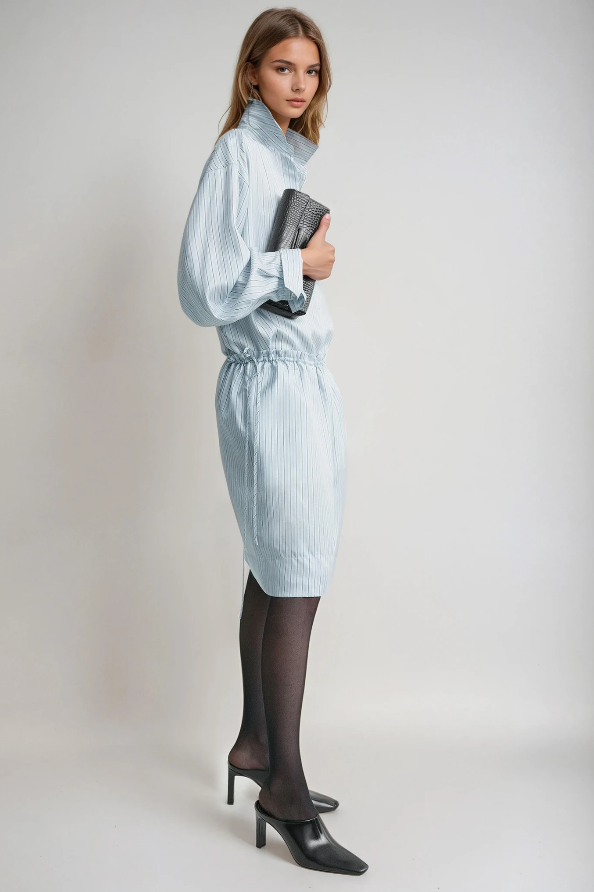 Ferdinando Stripe Drawstring Mini Skirt In Baby Blue