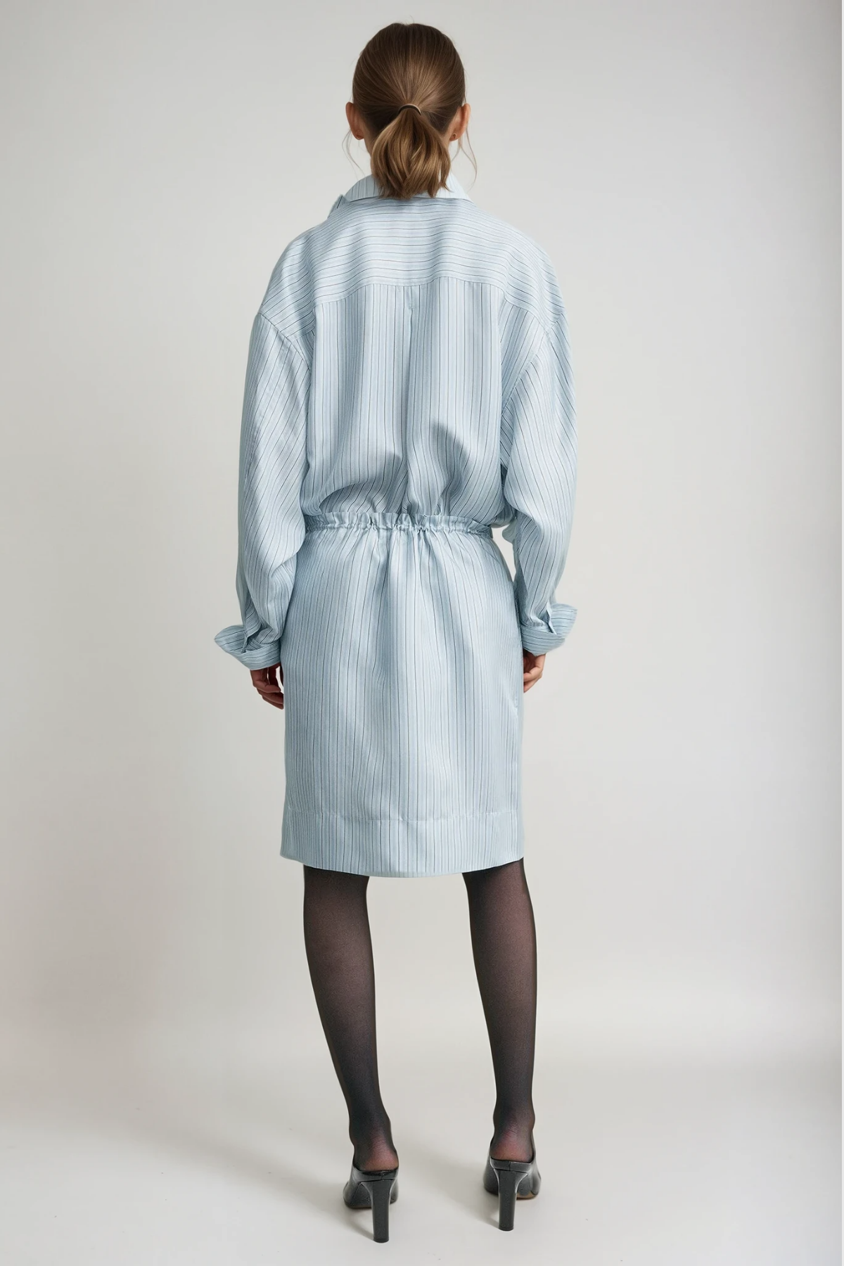 Ferdinando Stripe Drawstring Mini Skirt In Baby Blue