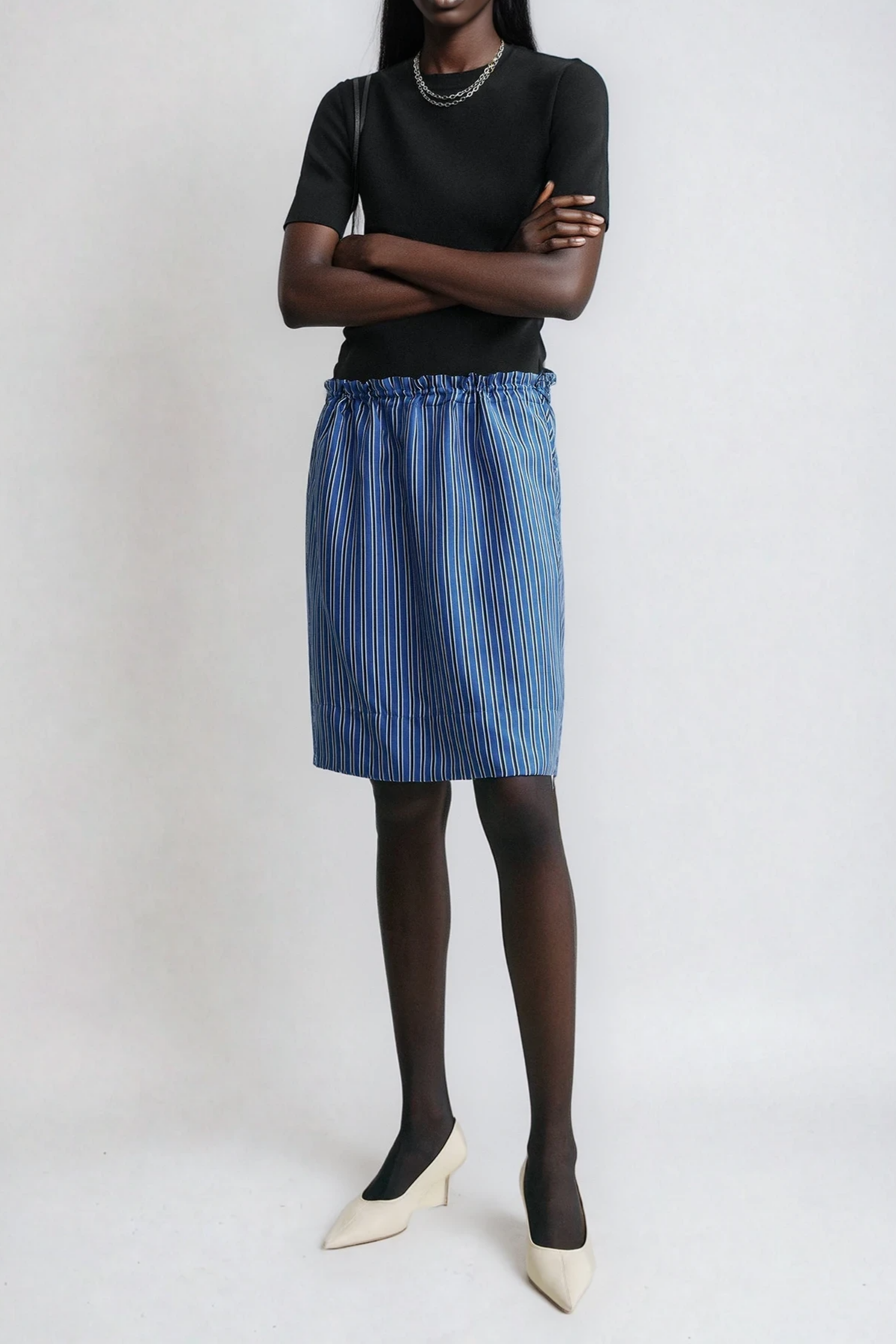 Ferdinando Stripe Drawstring Mini Skirt In Navy