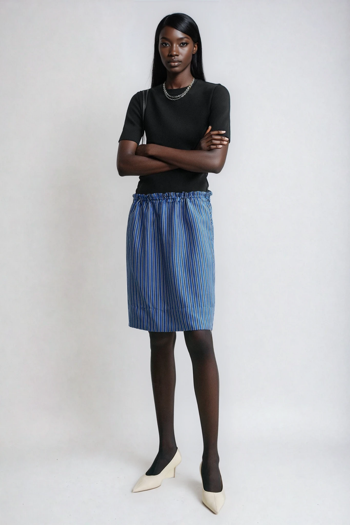 Ferdinando Stripe Drawstring Mini Skirt In Navy