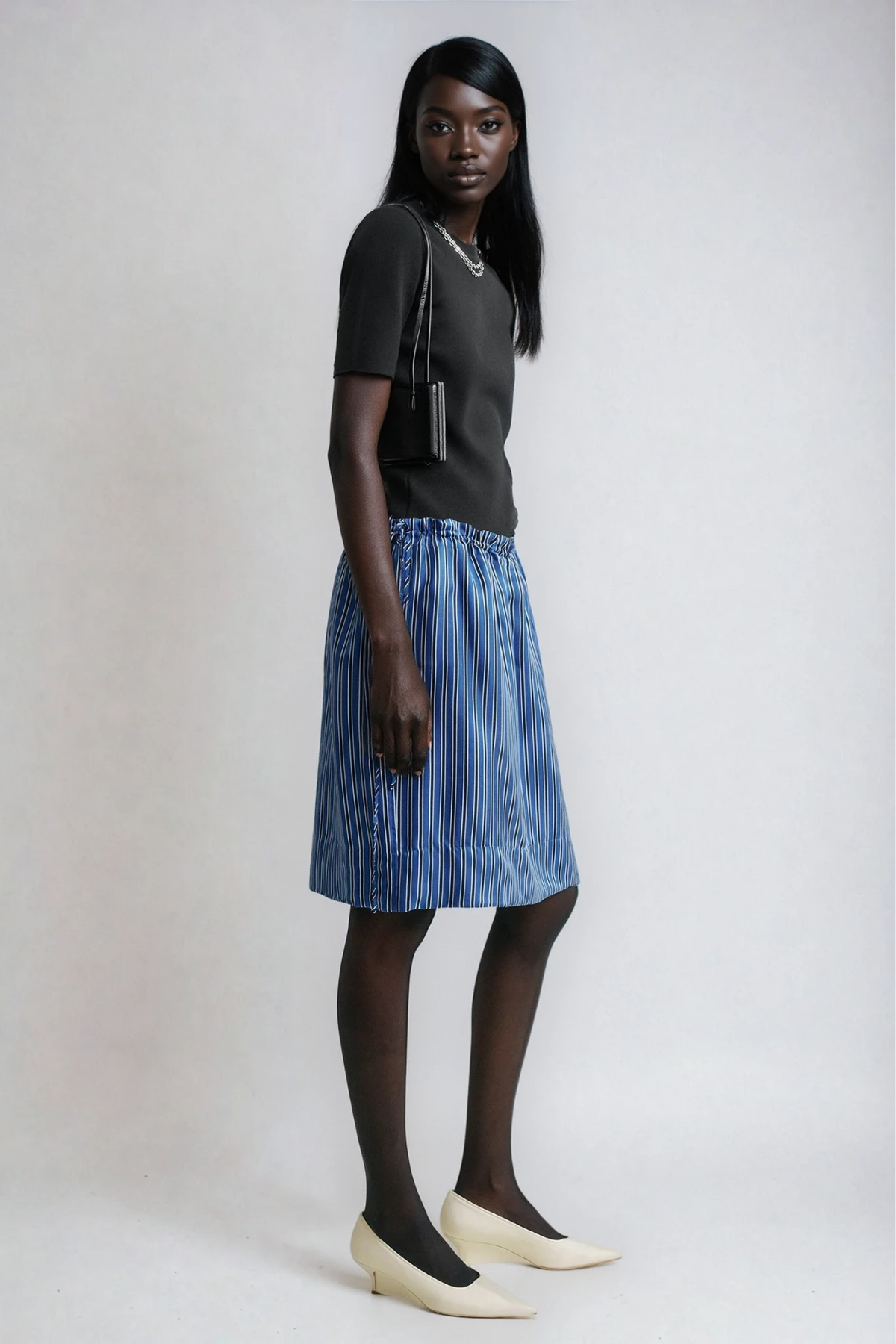 Ferdinando Stripe Drawstring Mini Skirt In Navy