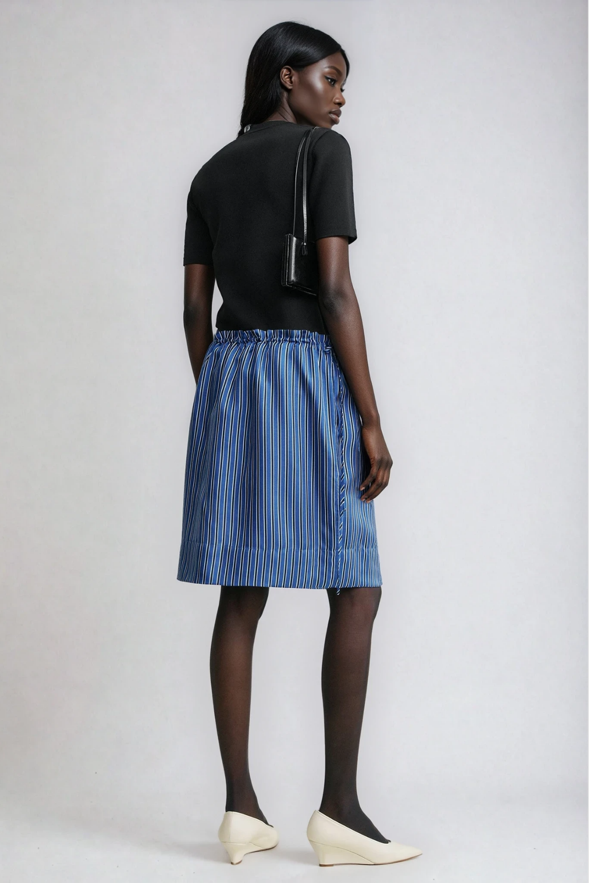 Ferdinando Stripe Drawstring Mini Skirt In Navy