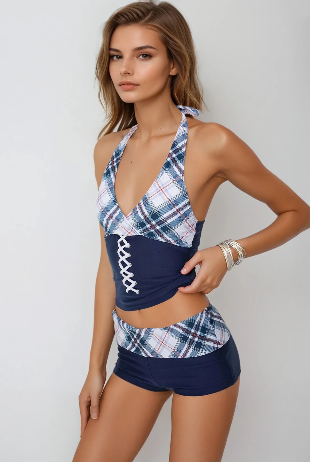 Ferdo Halter Neck Plaid Swimwear