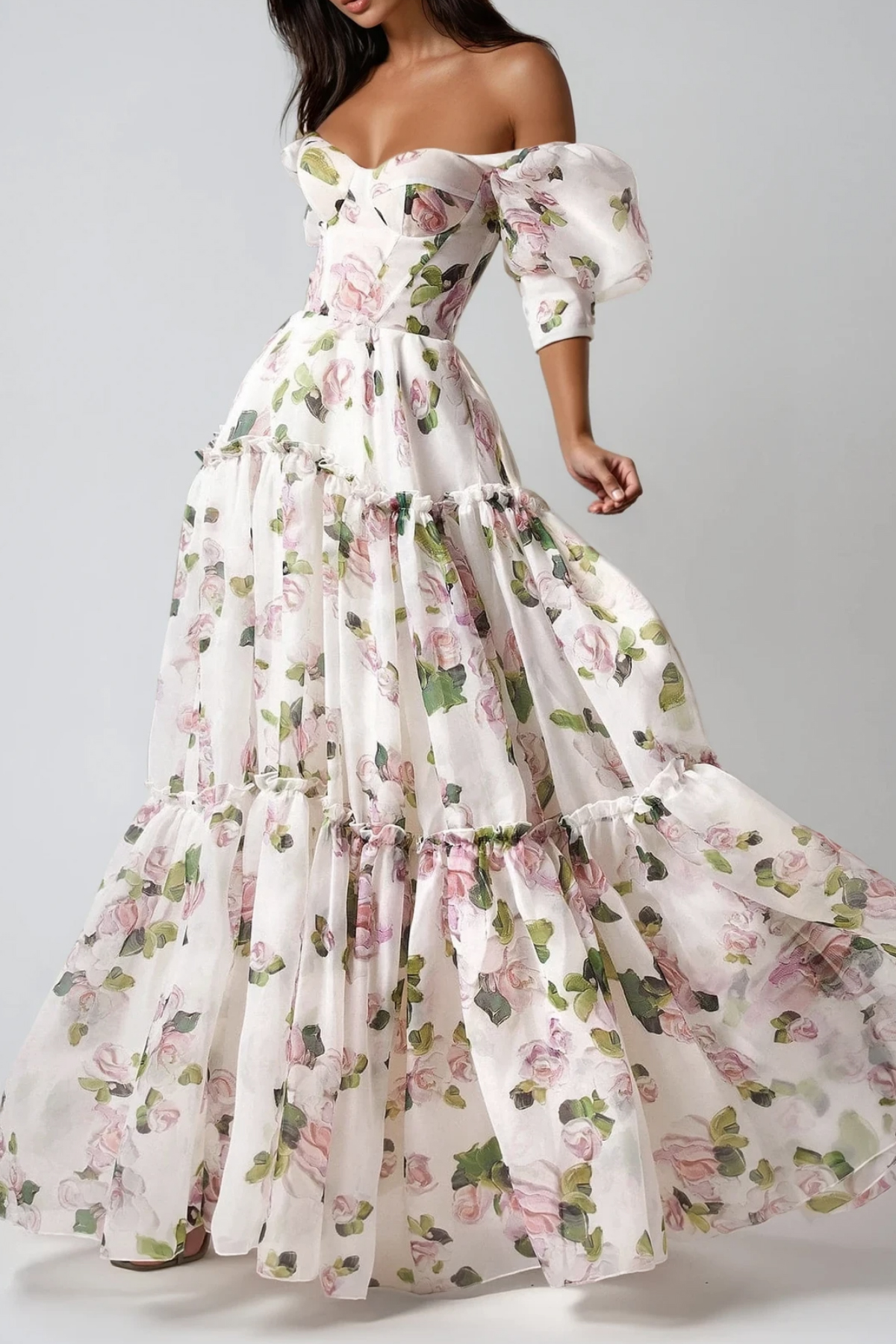 Ferdous Puff Sleeve Floral Maxi Dress